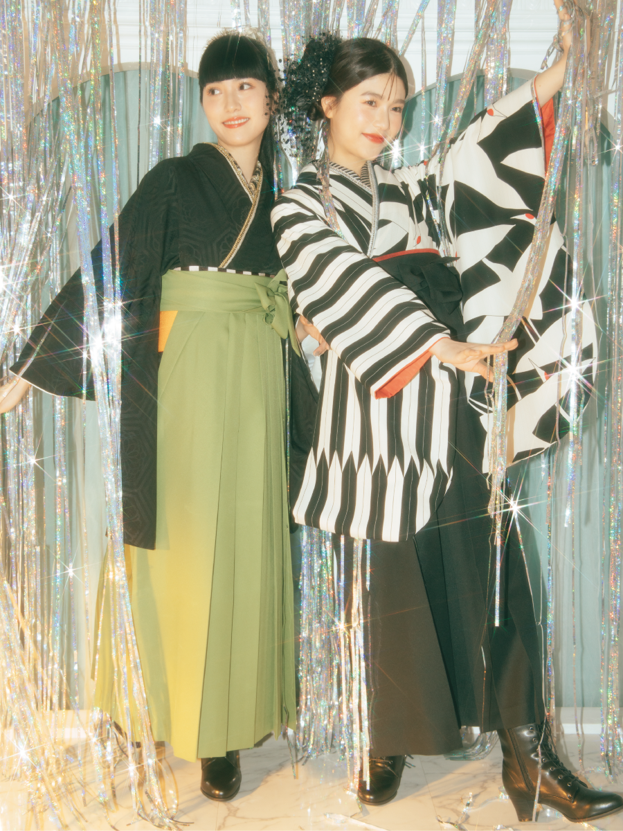 レンタル商品】レンタル袴「【M0001】鶴× 矢羽根・黒」(S ブラック