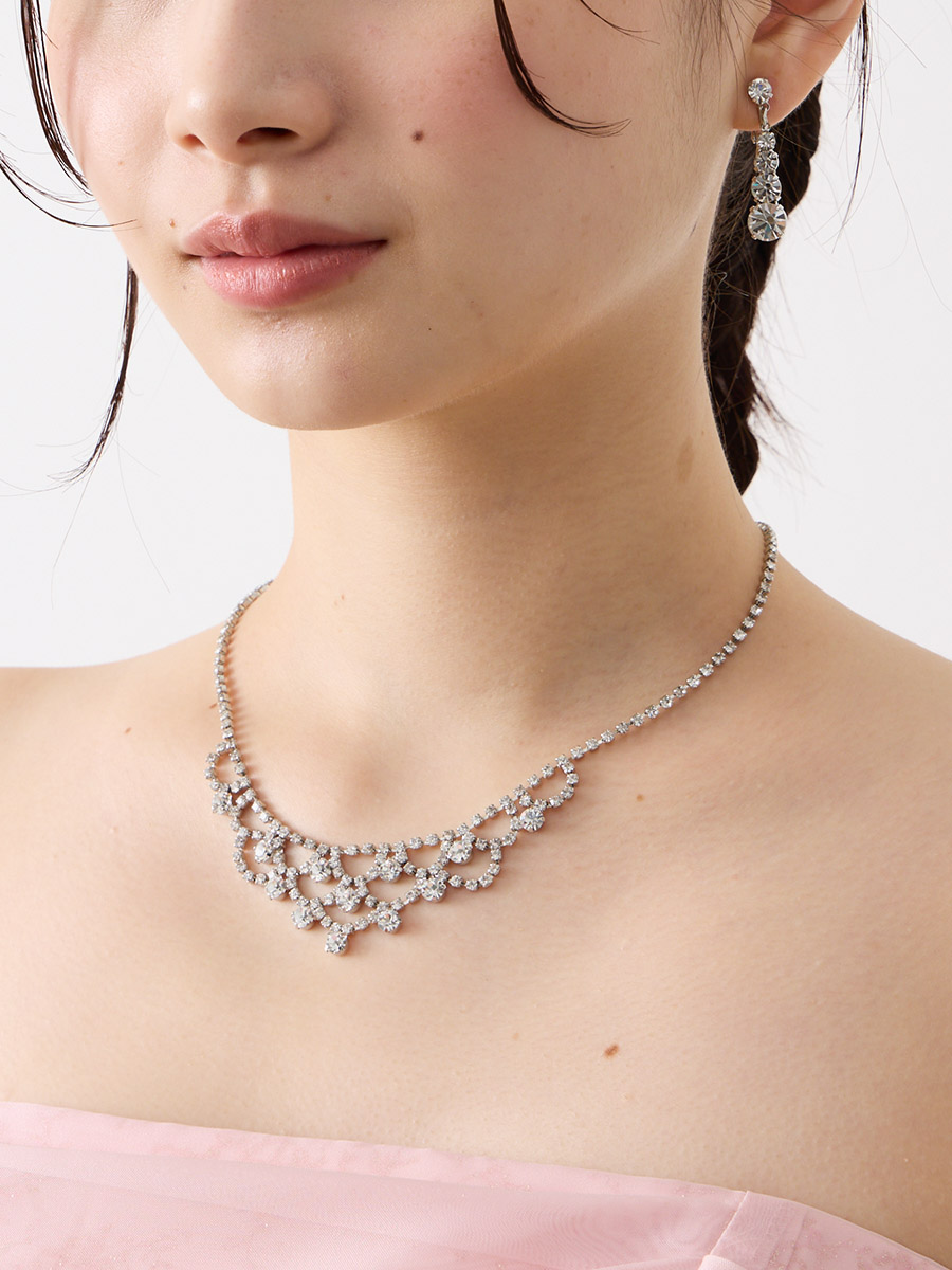 レースモチーフクリスタルネックレスセット(FREE ゴールド): AIMER