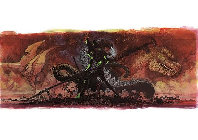 村上隆が描く「ゴジラ対エヴァンゲリオン」新ビジュアル披露！日本画