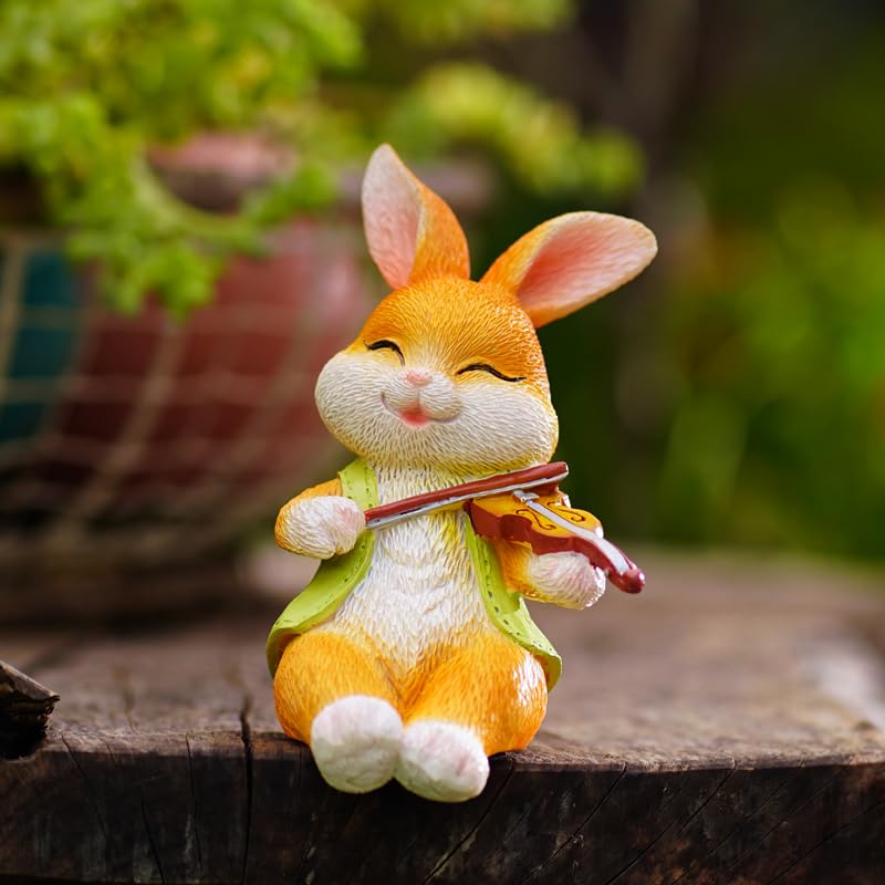 Amazon.co.jp: ウサギの置物 かわいい バイオリンを演奏するうさぎ