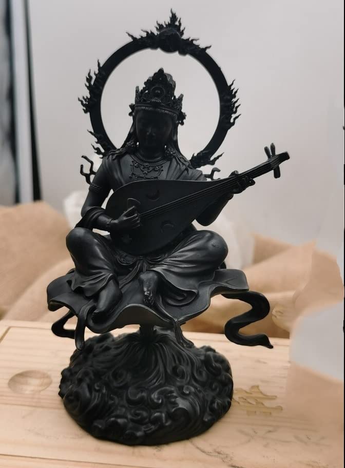 Amazon｜仏像 弁財天 七福神 琵琶持ち弁天 座像 黒 弁才尊天 弁才天
