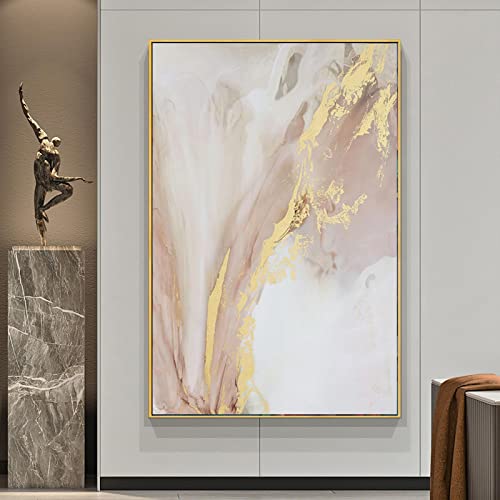 Amazon.co.jp: 絵画絵ピンクホワイトゴールド抽象川キャンバス絵画