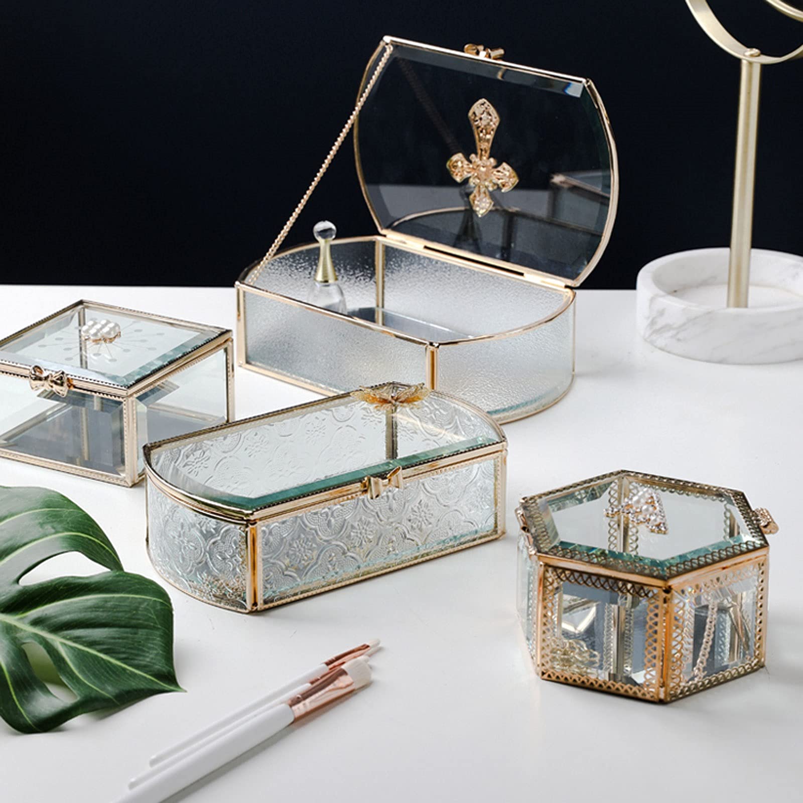 Amazon.co.jp: ジュエリーケースゴールドガラスボックスジュエリー