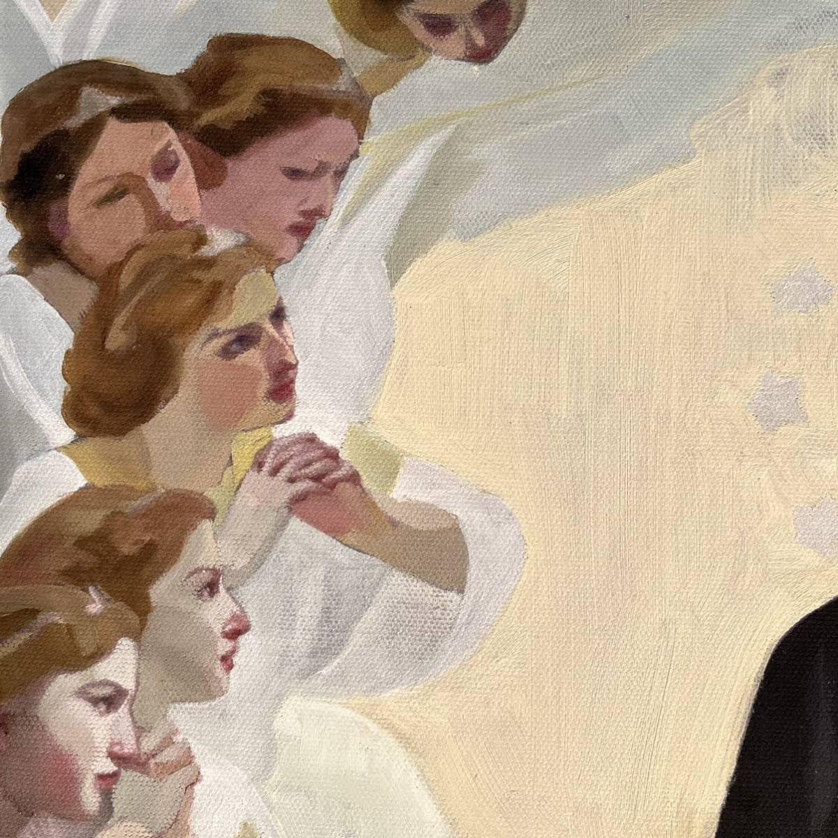 Amazon.co.jp: 手書き油絵 ブグロー 天使と聖母絵画 額付き インテリア