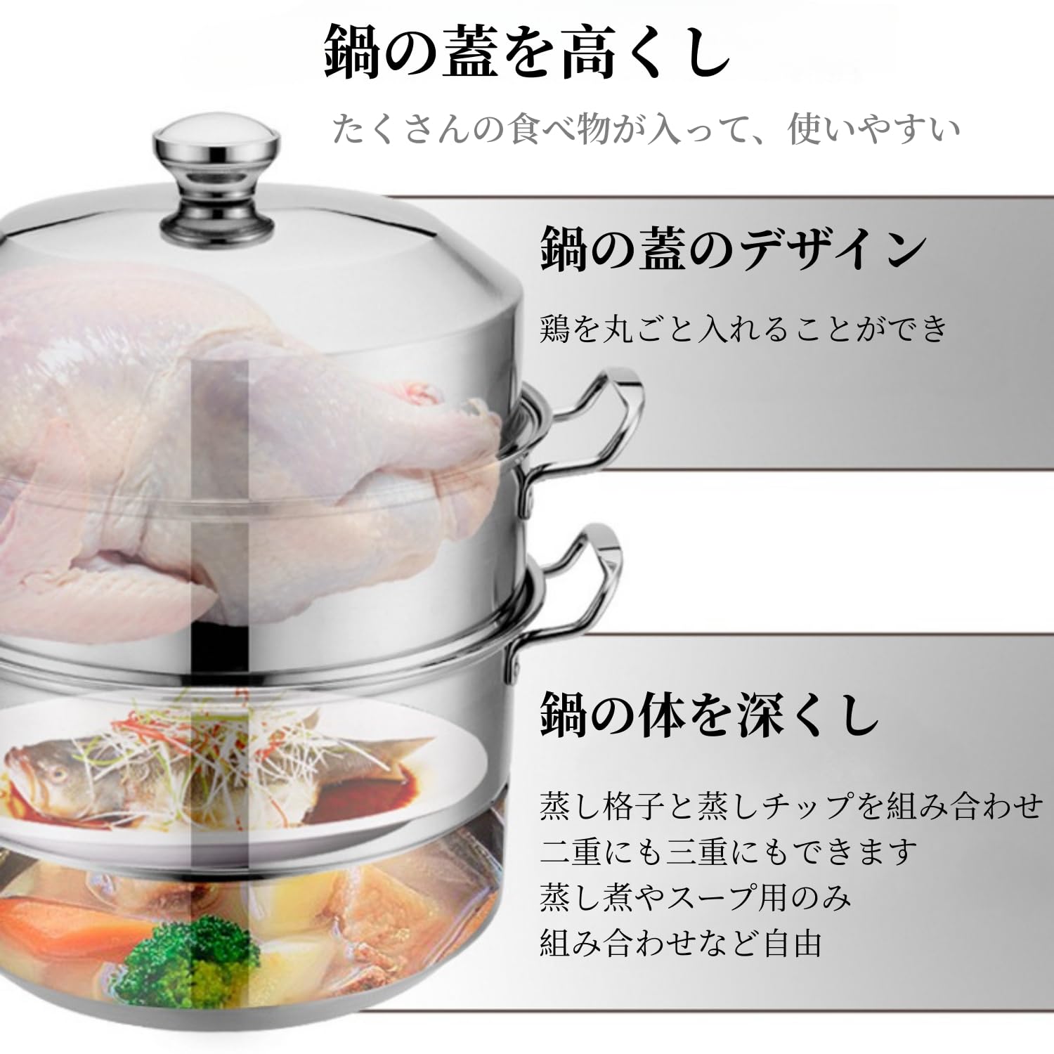 Amazon | 蒸しもの鍋 蒸し鍋 業務用 大きいサイズ 深型 ステンレス