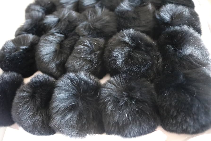 Amazon | (5.0cm)黒 5個 ループ付き ラビットファー うさぎ ボール