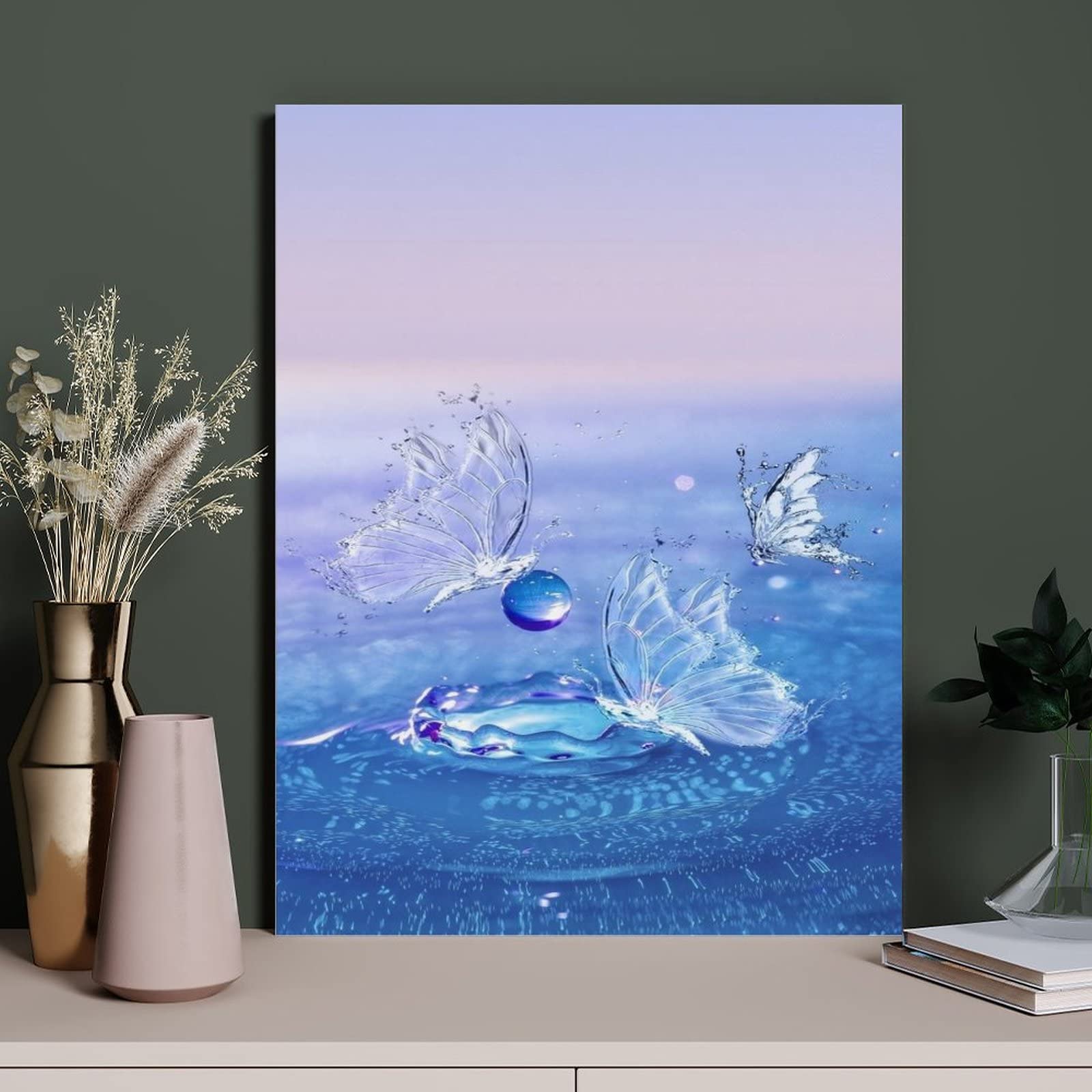 Amazon.co.jp: 絵画 3 匹の蝶が水の上を飛んでいますインテリア 絵画