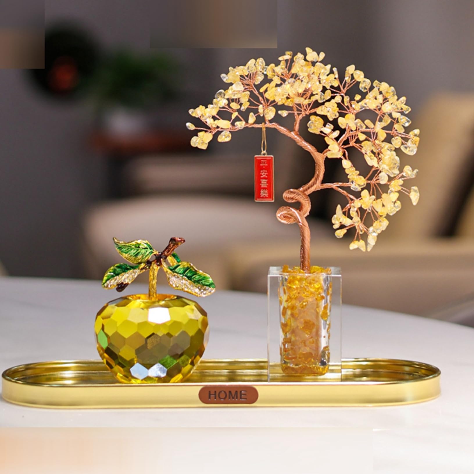 Amazon.co.jp: 招財樹 金のなる木 置物 黄水晶 シトリン 水晶