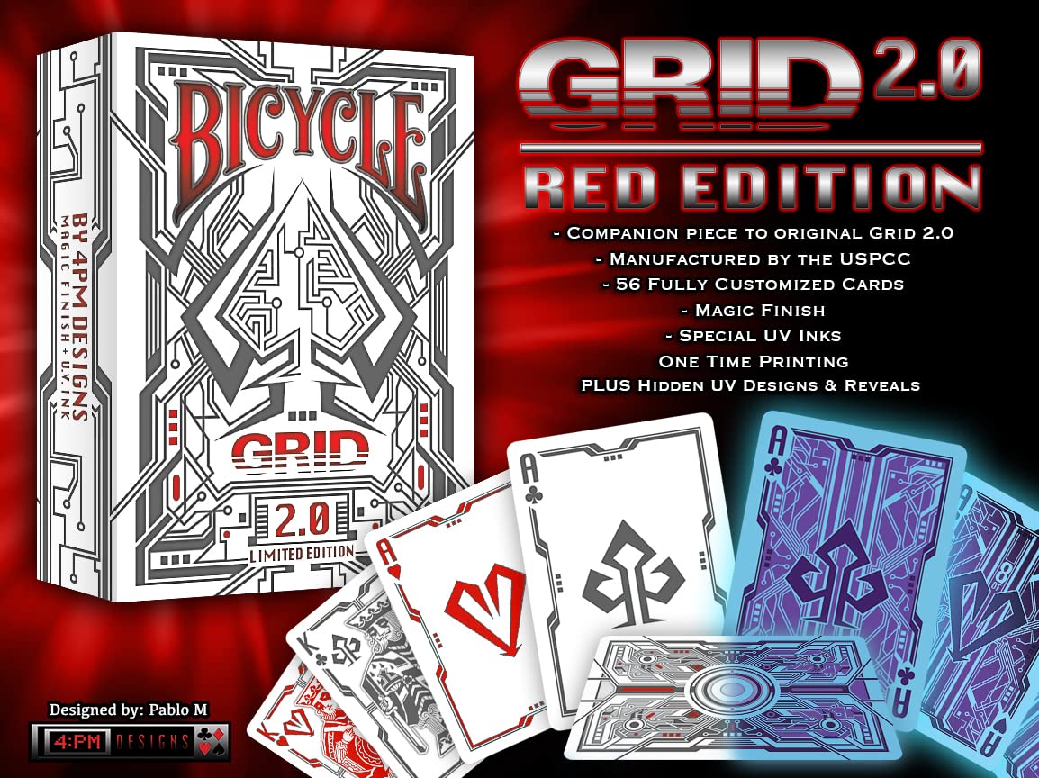 Amazon.com: Bicycle Grid 2.0 Red Playing Cards Glows Under