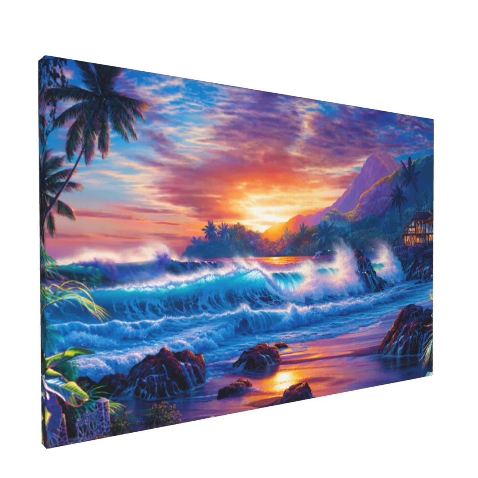 Amazon｜ZOJuX ラッセン カラフル 海景 輝く 島 波 夕日 熱帯植物 芸術