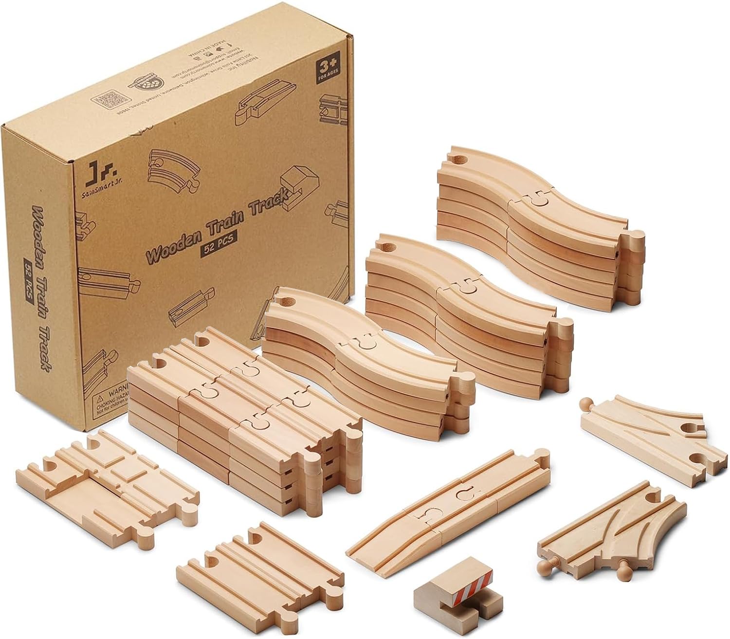 Amazon.com: SainSmart Jr. Wooden Train Track 52 PCS, Track