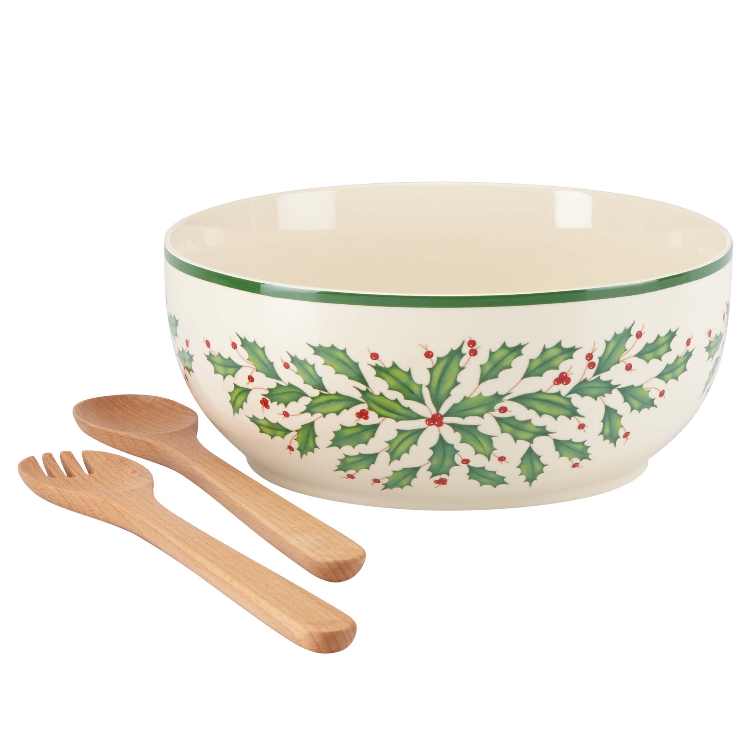 Amazon.com | Lenox 853767 Holiday Salad Bowl & Servers, Christmas