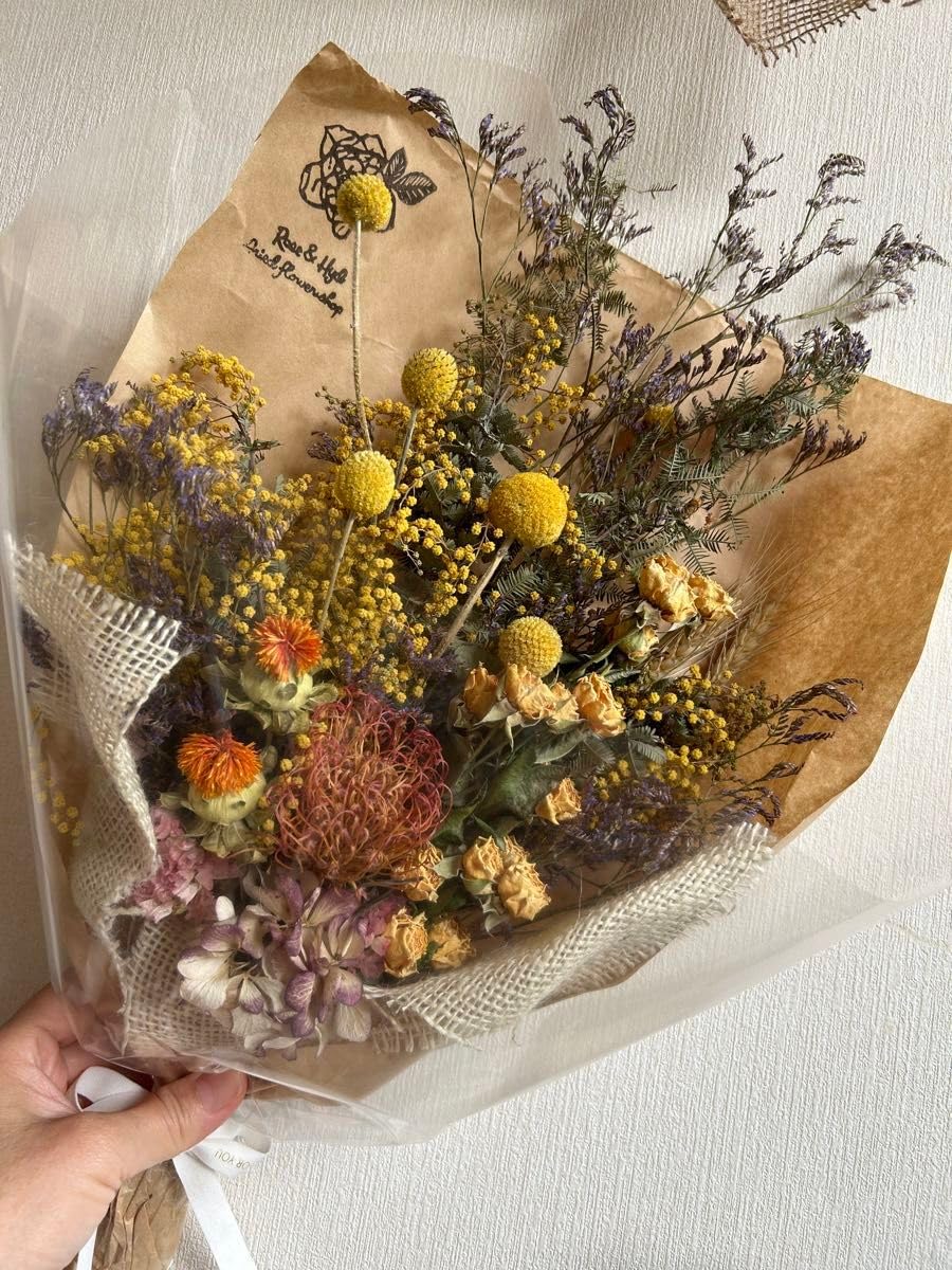 Amazon | ドライフラワースワッグ ミモザ ドライフラワー | ノー