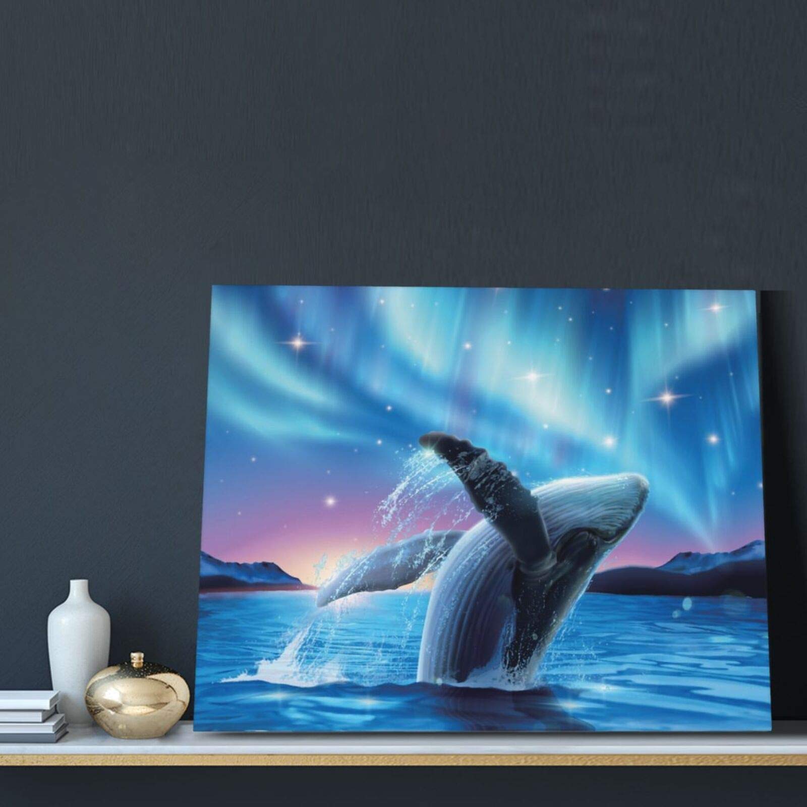 Amazon｜DADABULIU アートパネル 絵画 クジラ 泳ぐ オーロラ 海 星空