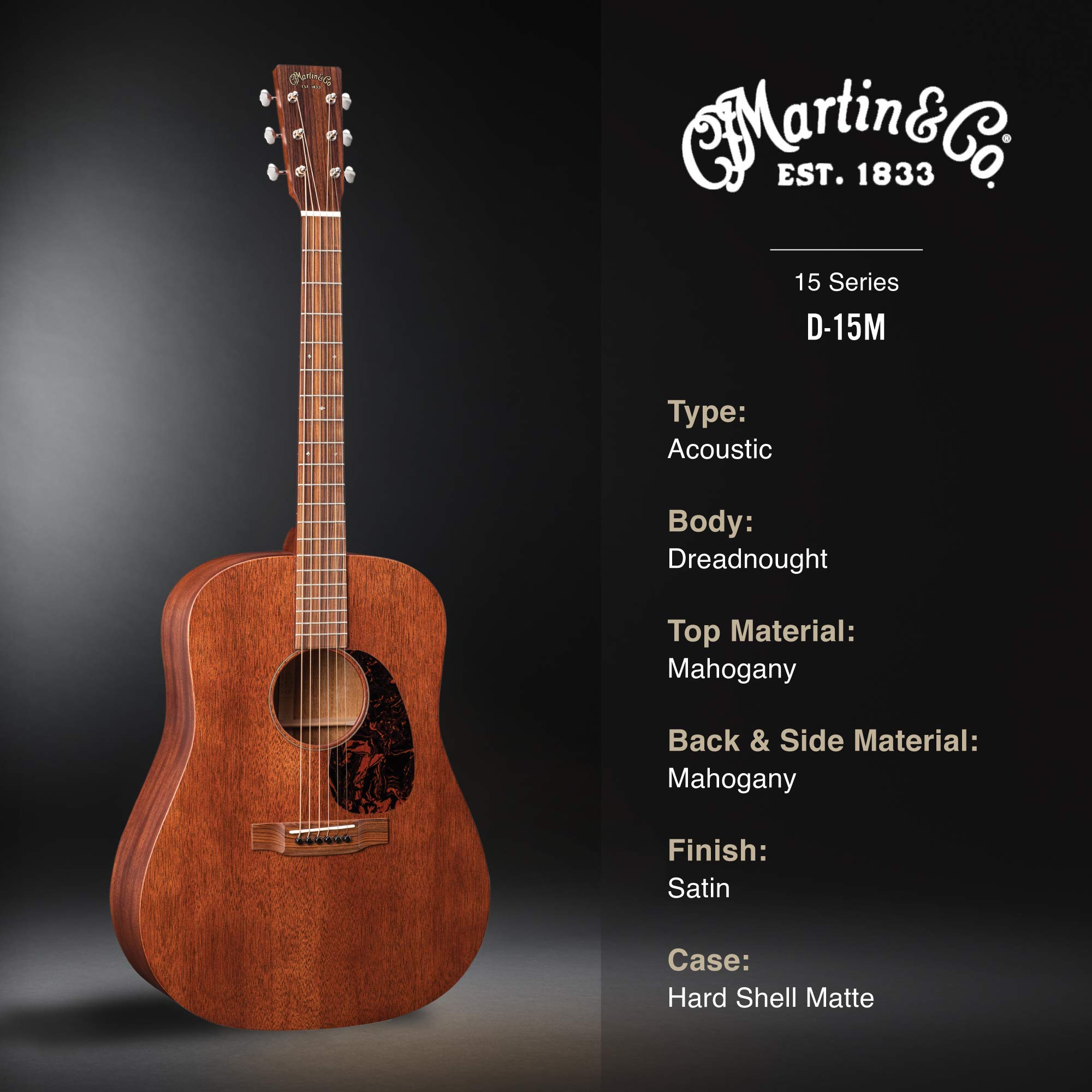 Amazon.com: Martin Guitar D-15M with Gig Bag, Acoustic Guitar for