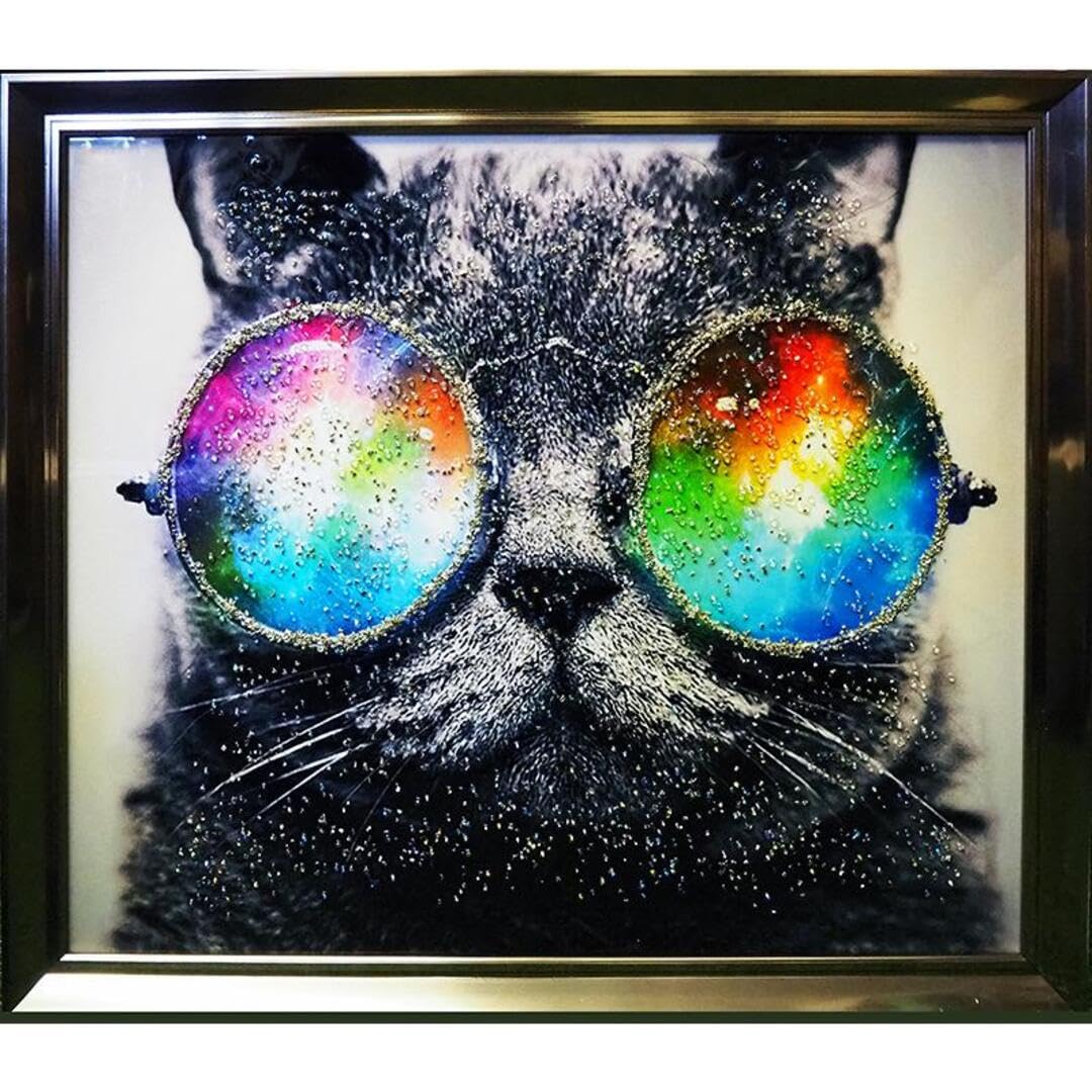 Amazon.co.jp: クリスタルアートキャットグラス 66×56cm アートパネル