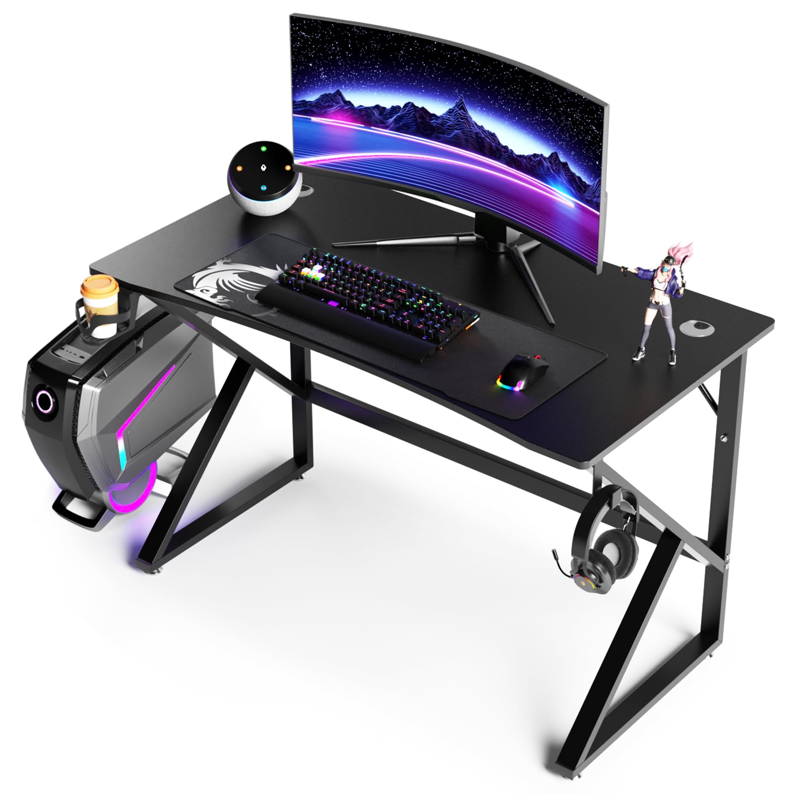 Amazon | DEWEL ゲーミングデスク 幅110cm 奥行60cm pc ゲーム