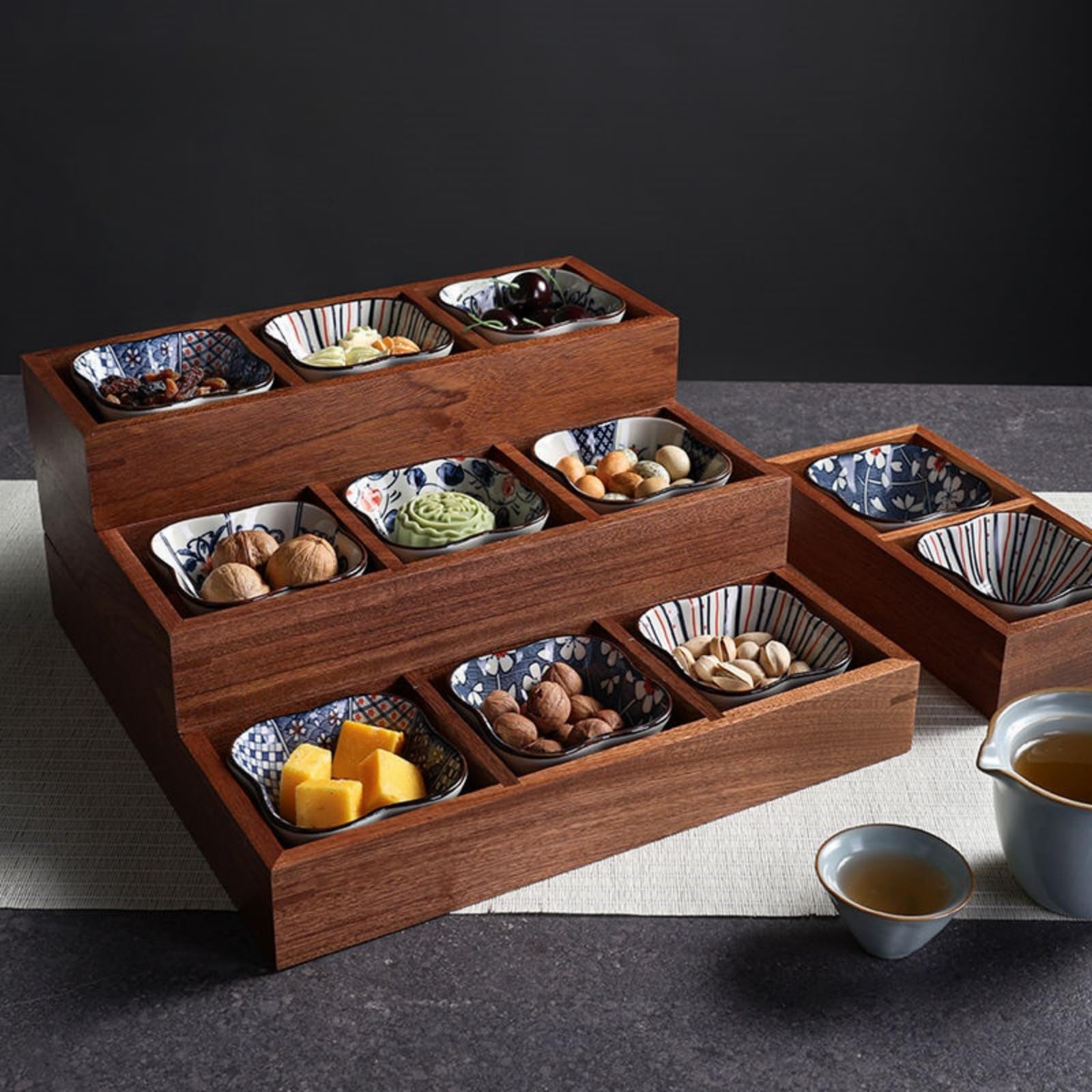 Amazon | FLYILIA 豆皿 小皿 セット 仕切りトレー 木製 トレイ トレー
