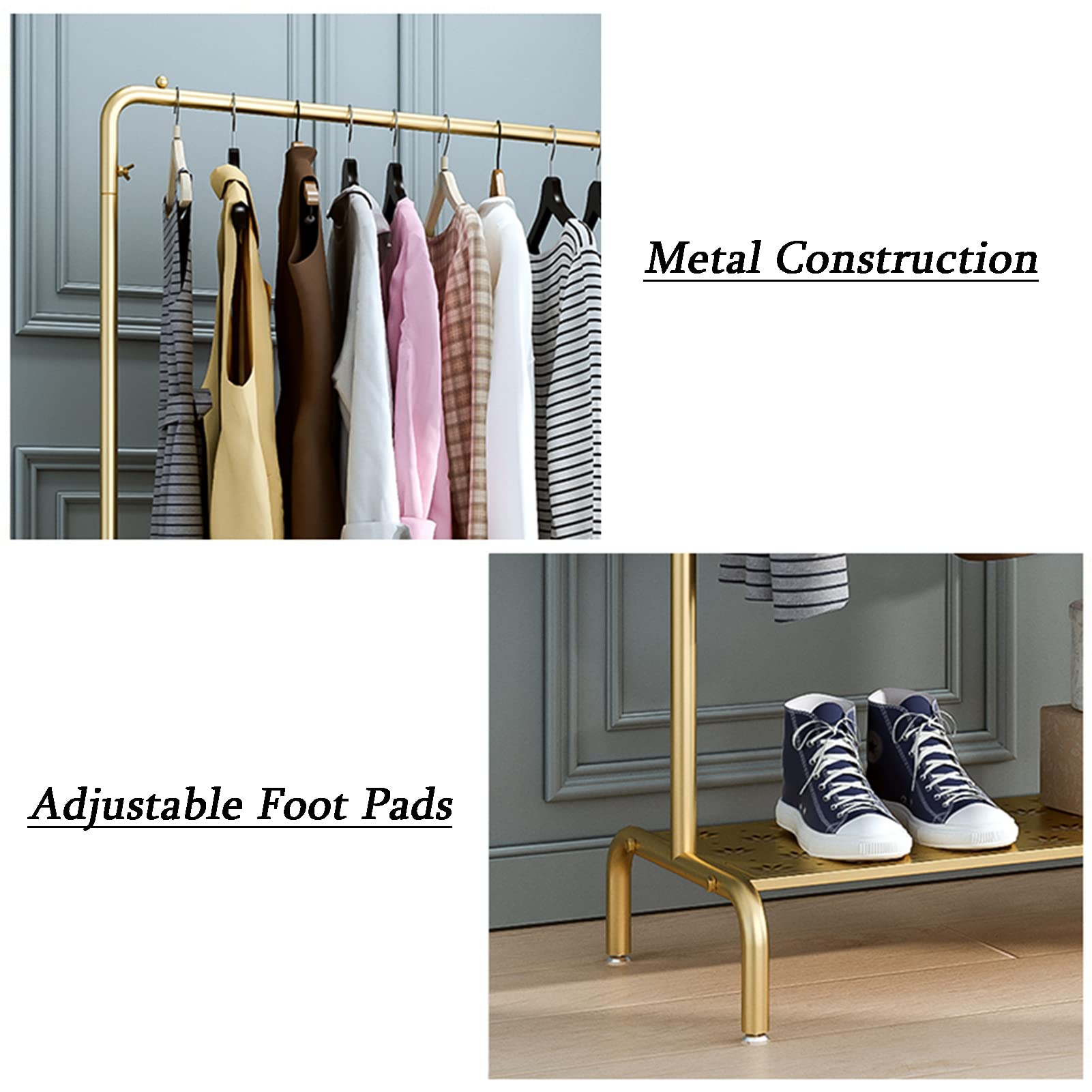 Amazon｜HAIYU- ゴールドハンガーラック 収納棚付き 金属製衣類ラック