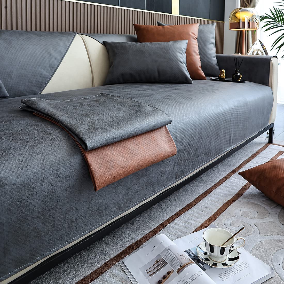 Amazon｜PU レザー ソファーかばーマルチカバー オールシーズン 滑り