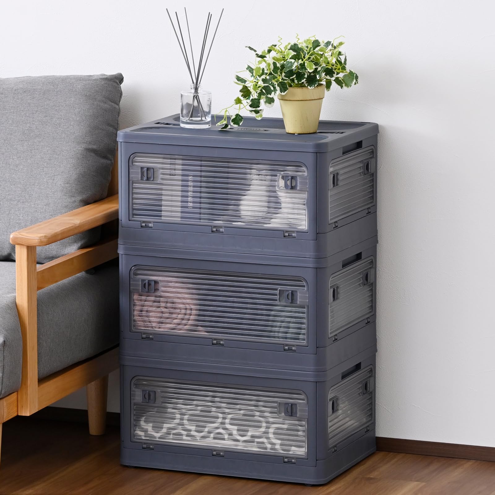 Amazon｜山善(YAMAZEN) 収納ボックス Mサイズ 【3個組】 積み重ね可