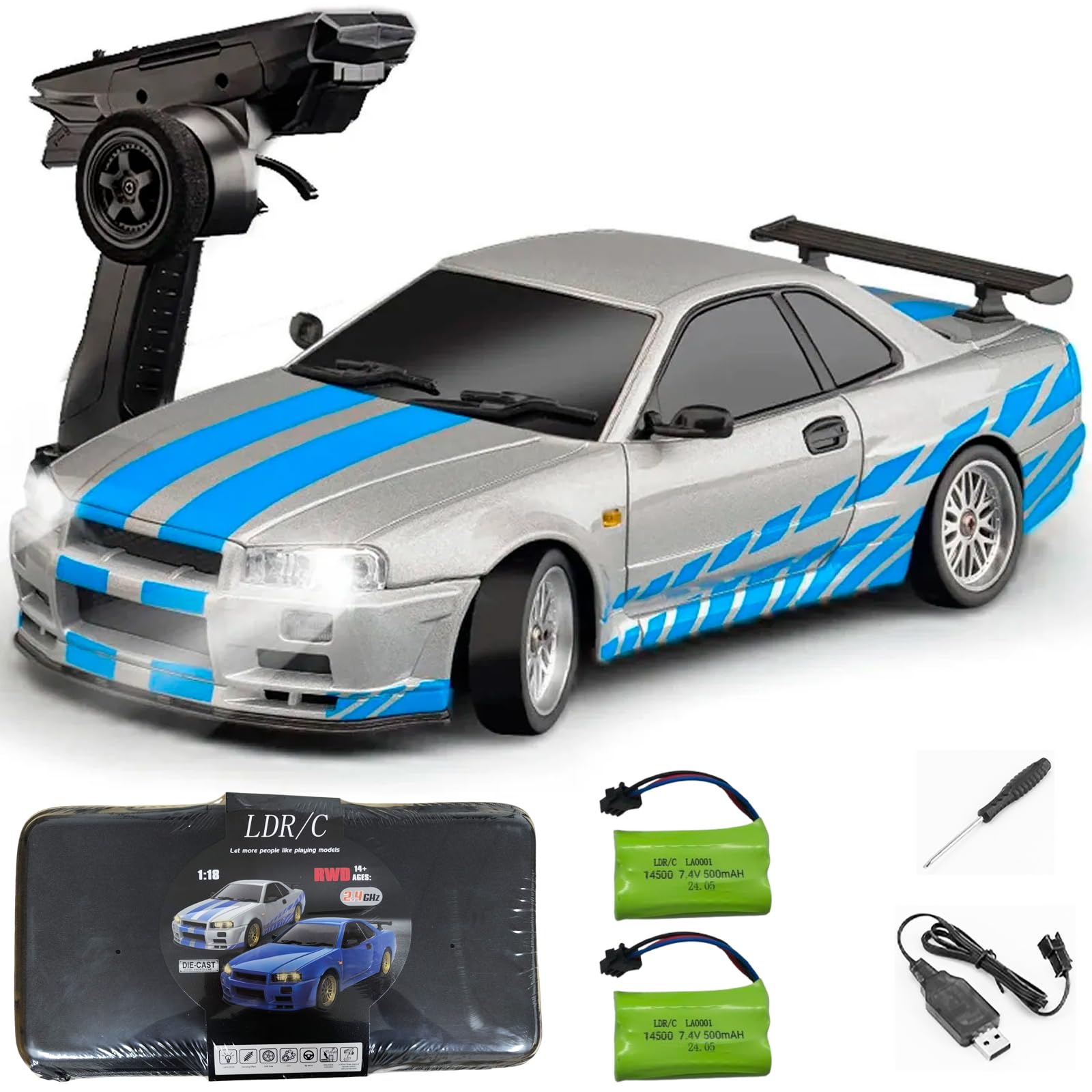 Amazon.com: Moonzeamus LD1899 1:18 RC Drift Car GTR R34 2.4GHz RWD