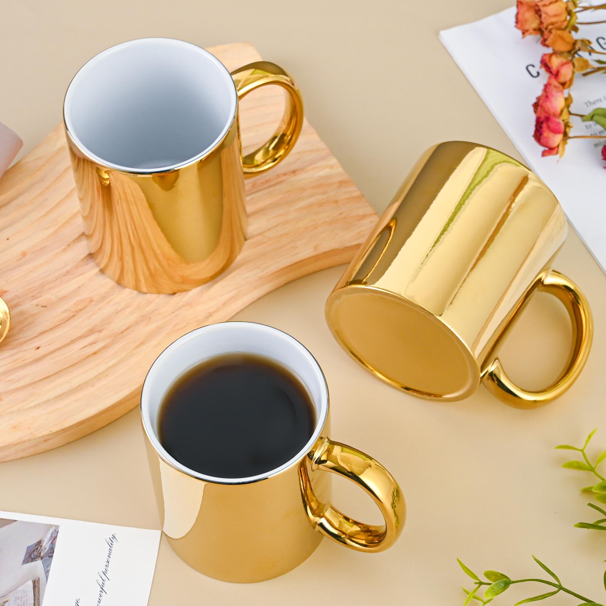 Amazon.com: BYCNZB Coffee Mugs gold Ceramic Mug set of 4 Ceramic