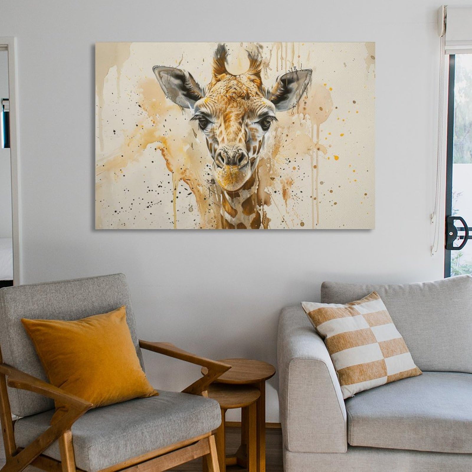 Amazon.co.jp: 絵画 キリンの視線 アートパネル ポスター 動物イラスト