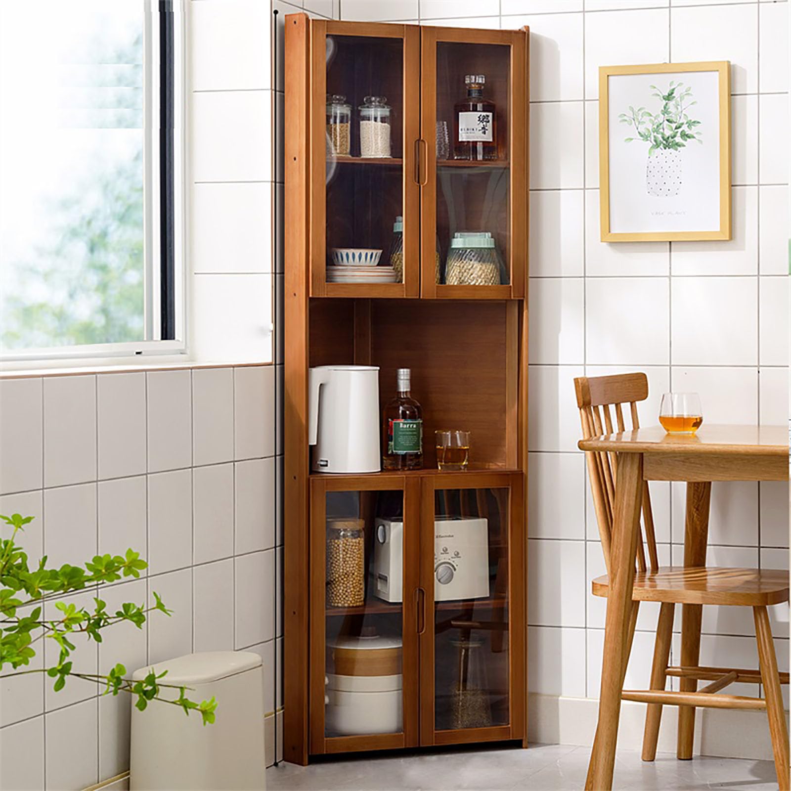 Amazon｜JSLJDM コーナーキャビネット 三角収納食器棚 コーナー収納