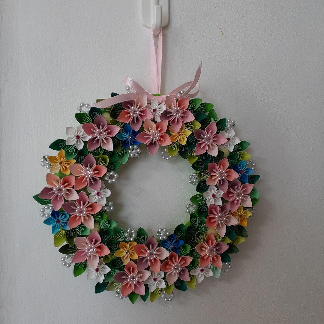 Amazon | 折り紙 花のリース (桃) | おりがみ | ホビー