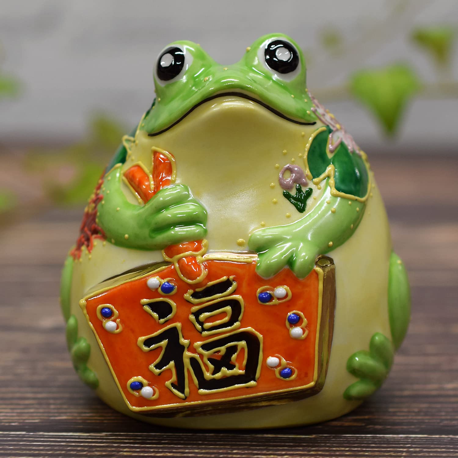 HEREND製 陶器製カエルの置物 緑色と金色の模様 箱無し HEREND製 陶器