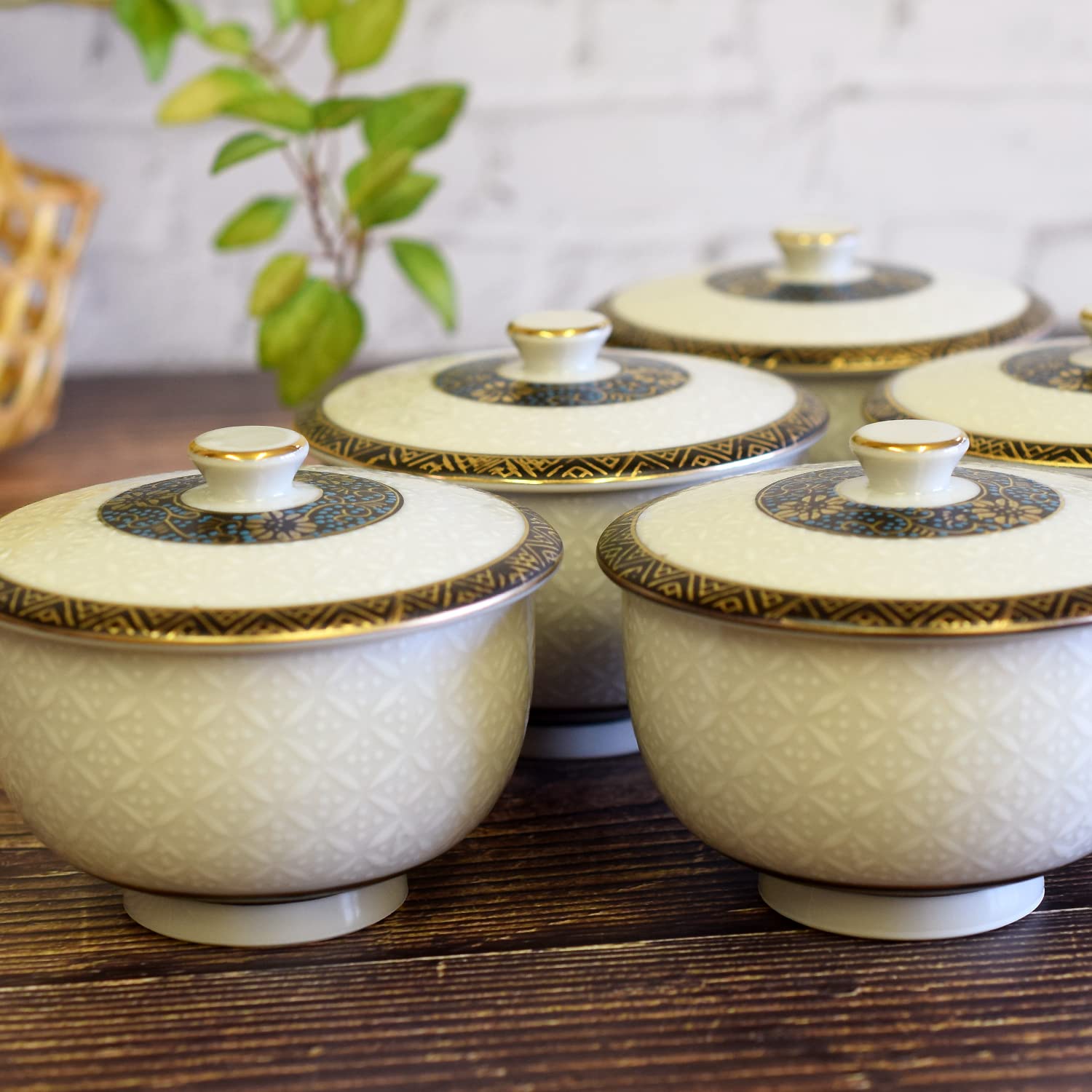 Amazon | 和座の蔵 おしゃれ 湯呑み茶碗 九谷焼 蓋付 湯呑み 5客