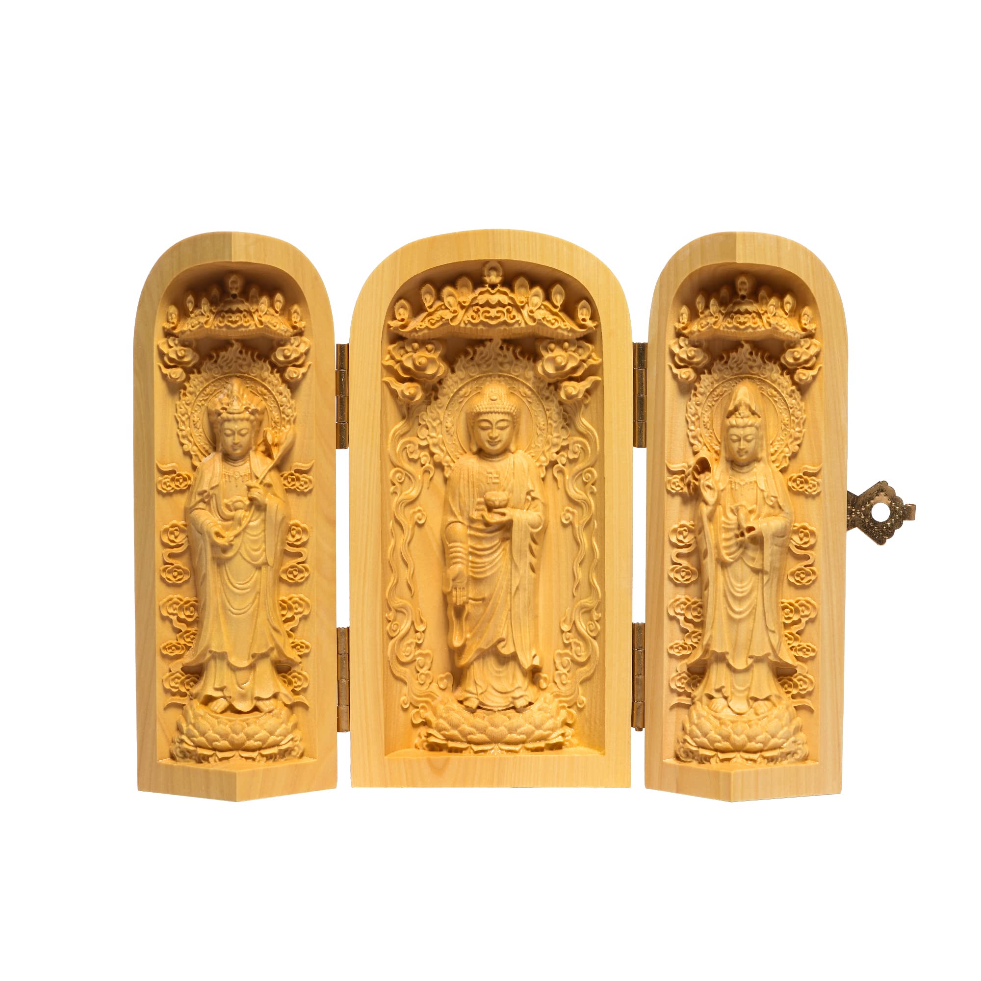 Amazon.co.jp: 三開仏 三開仏像 木彫り 置物 観音像 阿弥陀如来 勢至