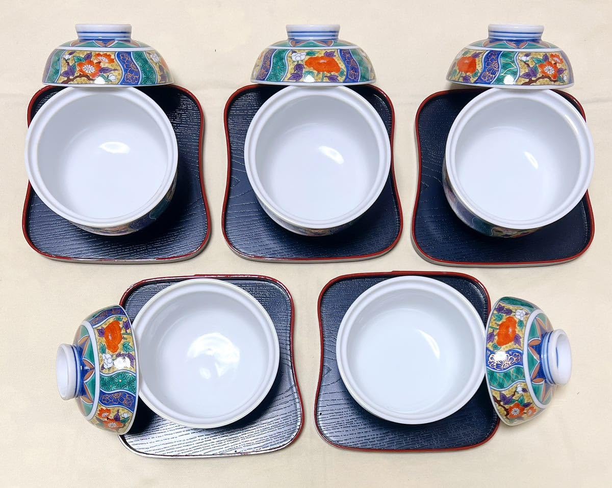 Amazon.co.jp: 有田焼 南山窯 古伊万里 花柄茶碗蒸し器＆瓢型盆