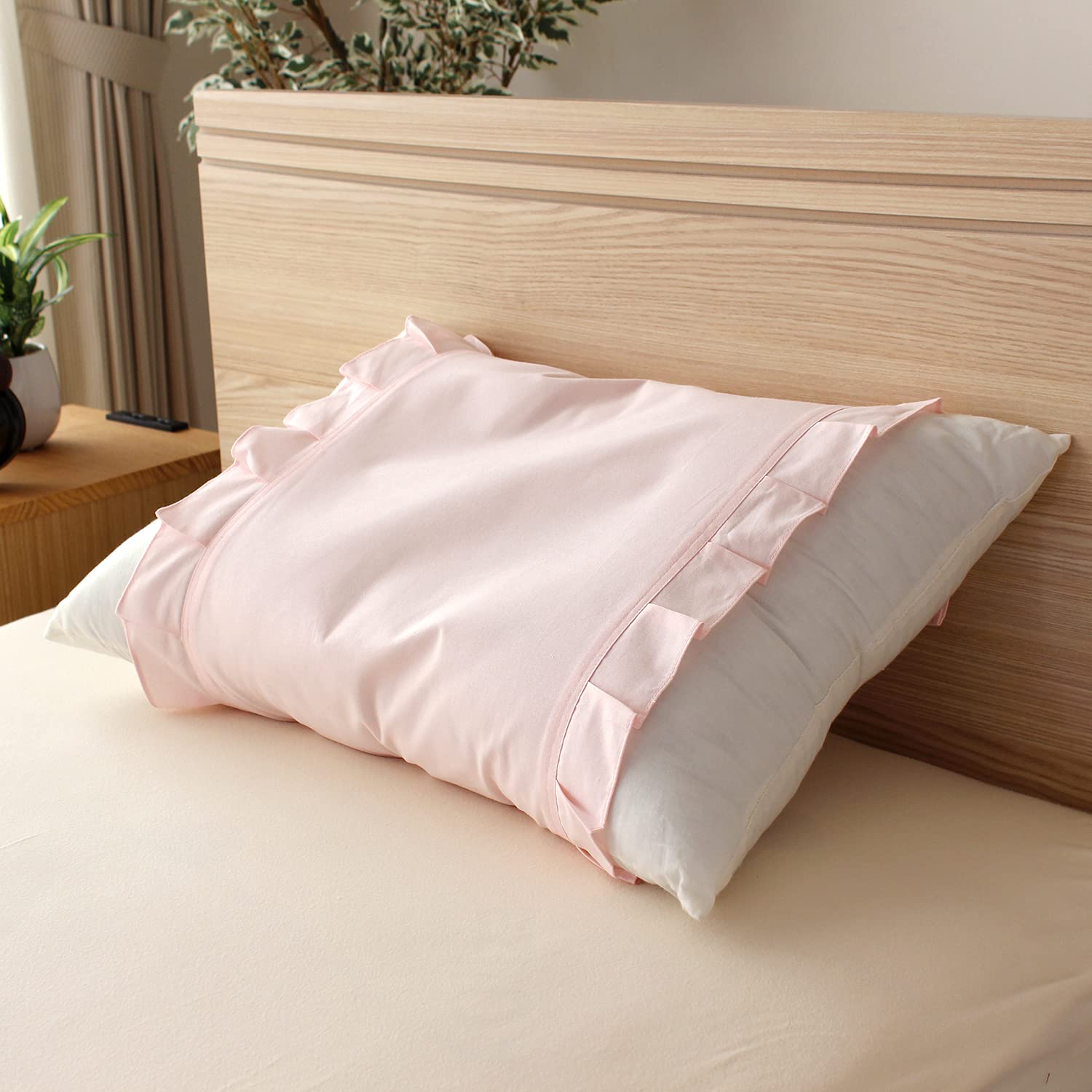 Amazon｜メリーナイト 枕カバー 両サイドフリル付き ピンク 約45×70cm