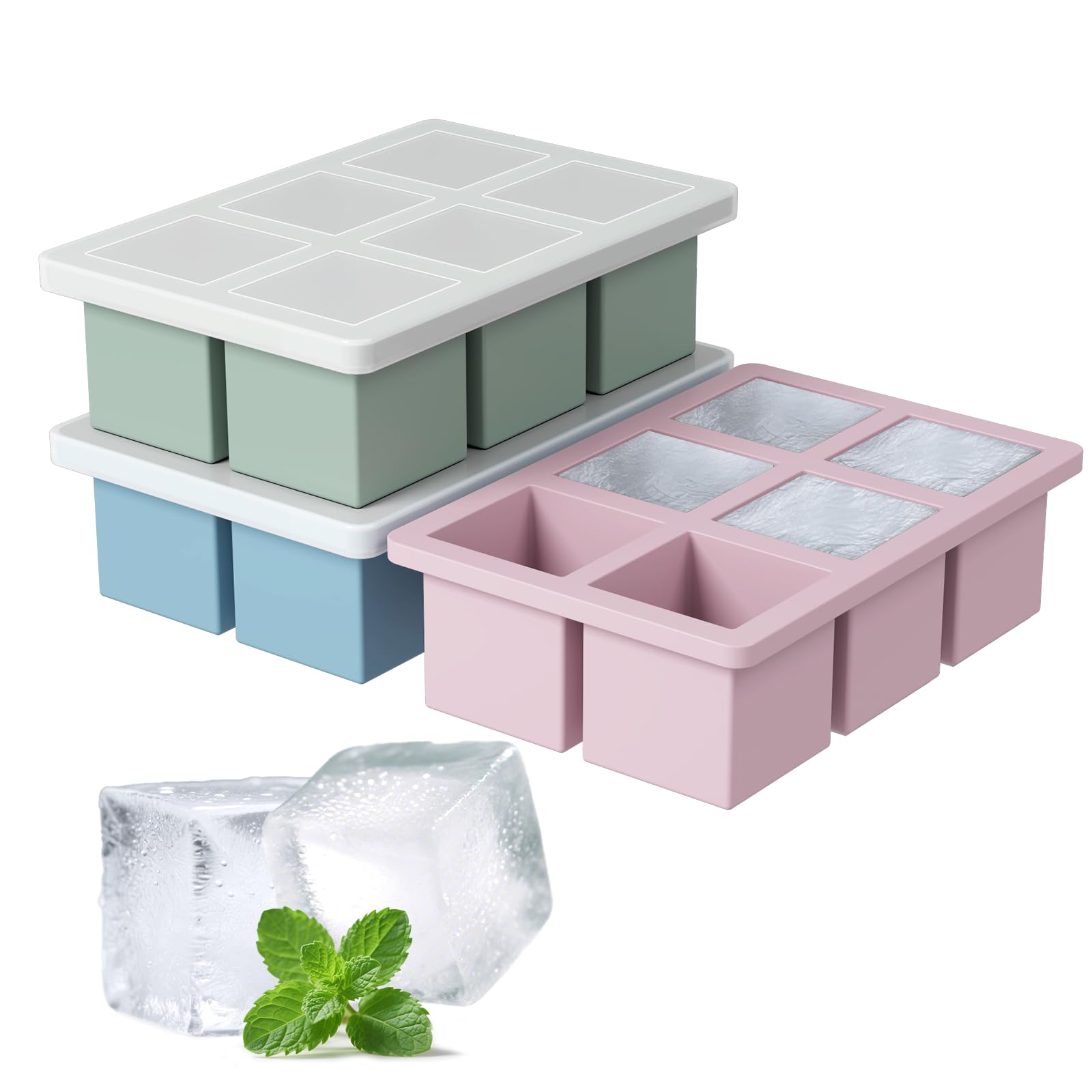 Amazon.com: Large Silicone Ice Cube Tray 3Pack, SAWNZC Big Square