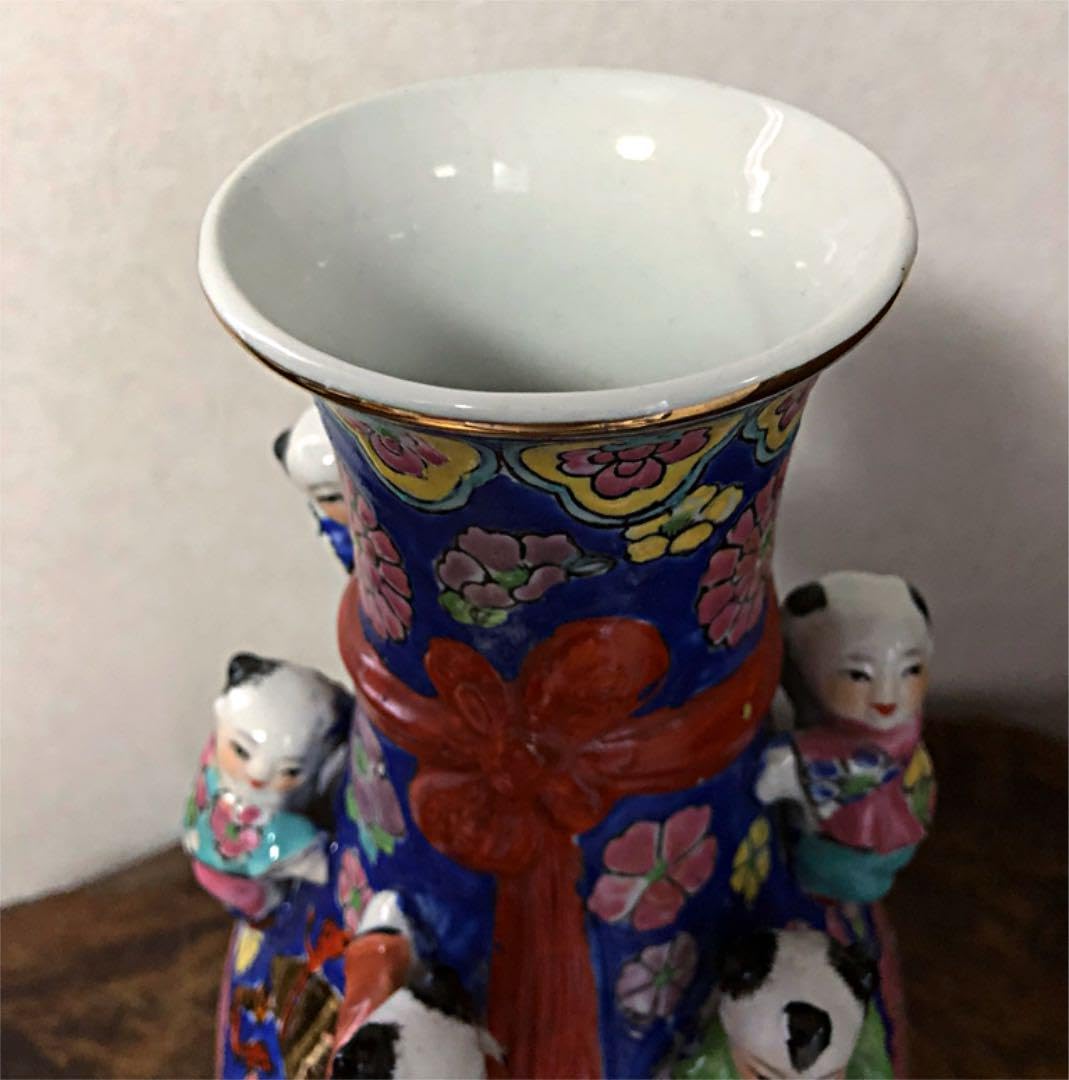 Amazon.co.jp: 中国美術 多唐子 多彩草花蝶芭蕉扇紋 砂こうだい 花瓶