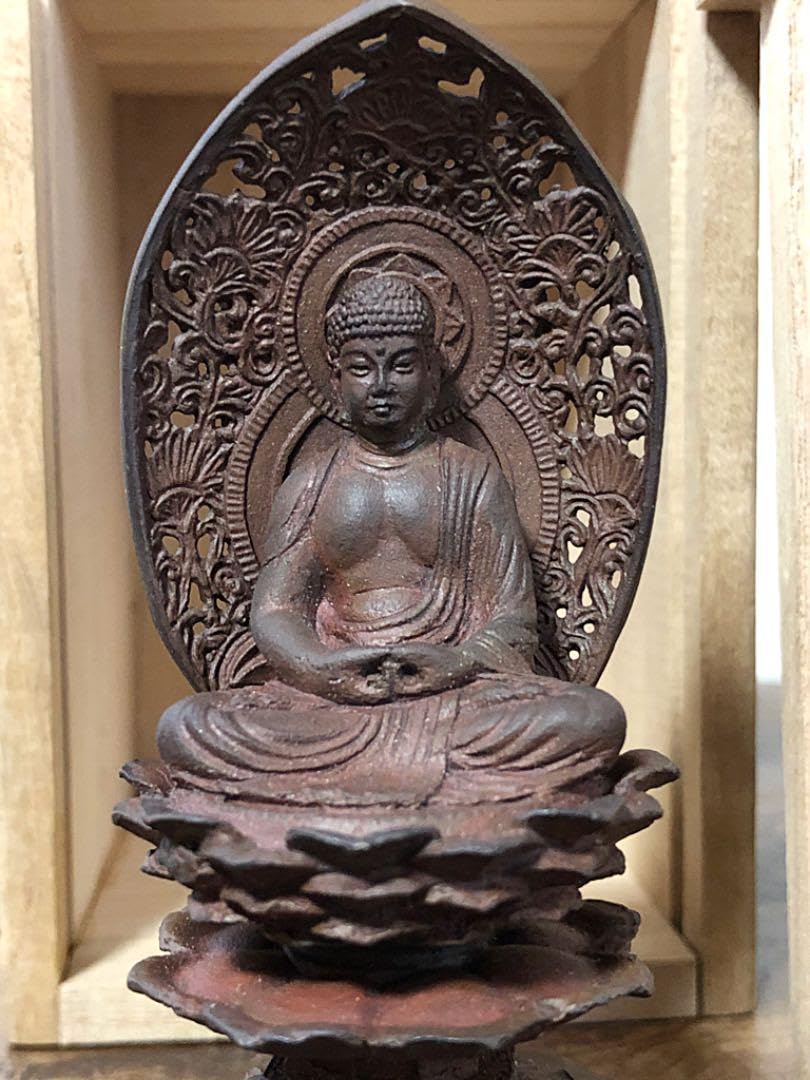 仏教美術 銅製 細密 阿弥陀如来座像 山名常人作 共箱 時代