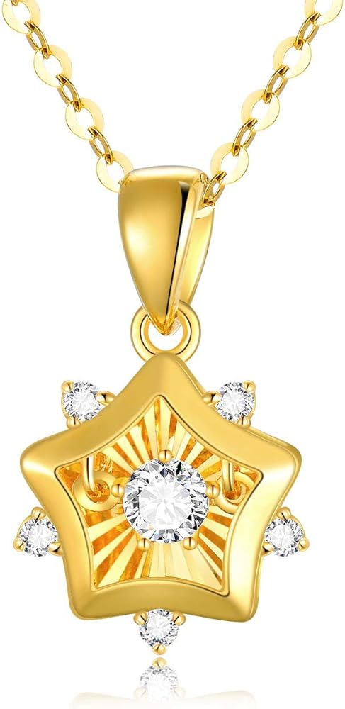Amazon.com: 18K Gold Star Necklace for Women, Yellow Gold