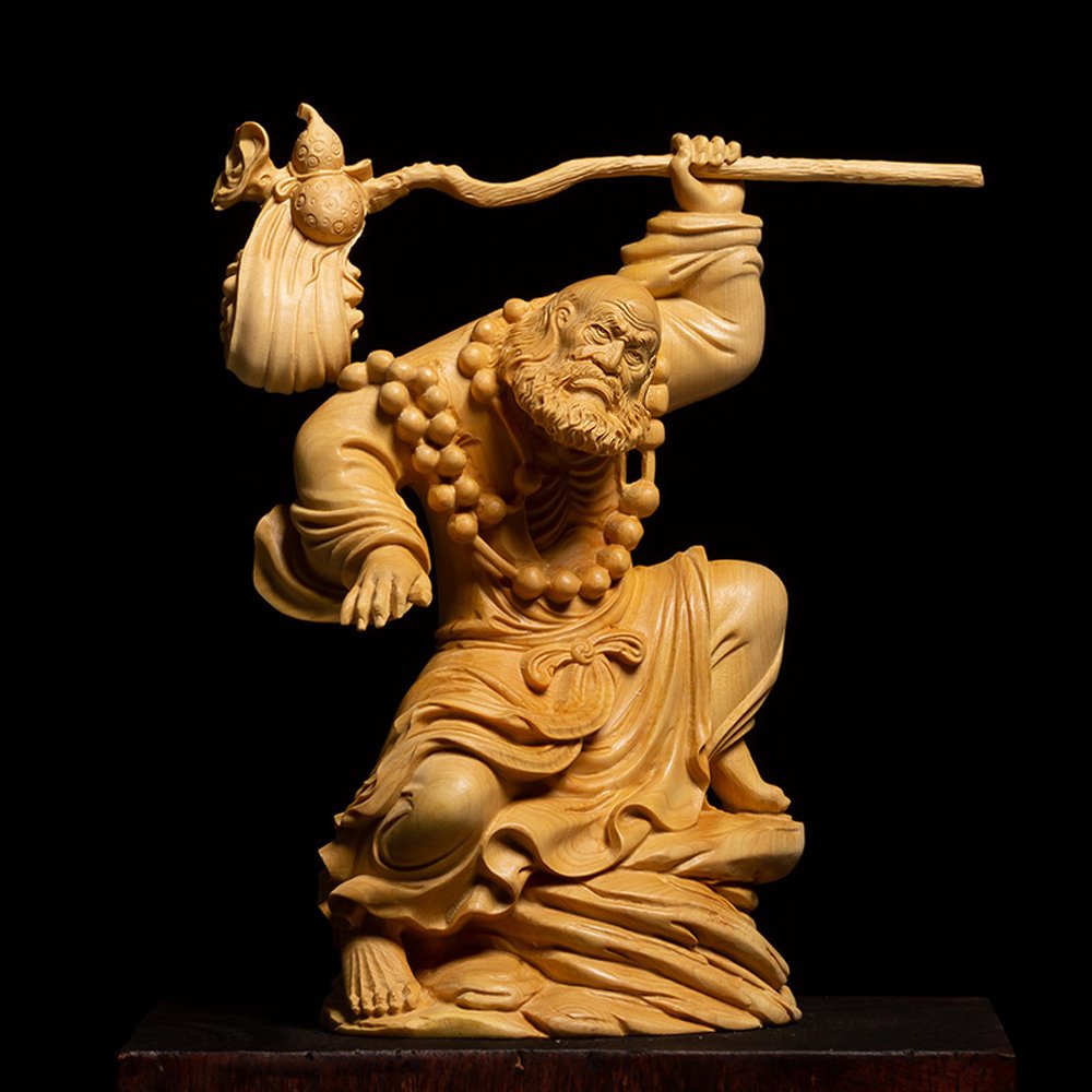 Amazon.co.jp: [華能] 達磨大師立像「武」 高級天然ツゲ木彫り達磨像