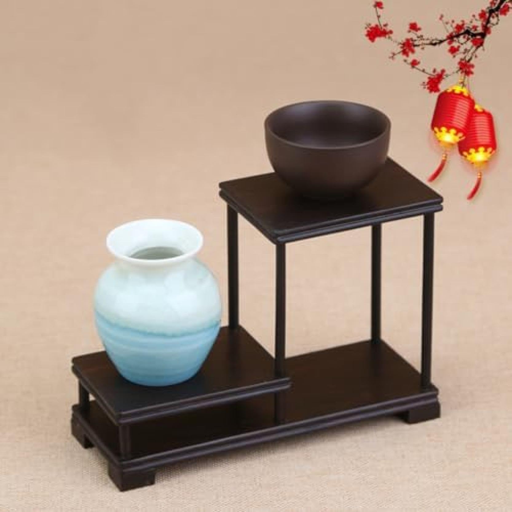 Amazon.co.jp: 飾り棚 2段 花台 黒檀調 床の間 和室 玄関 下駄箱