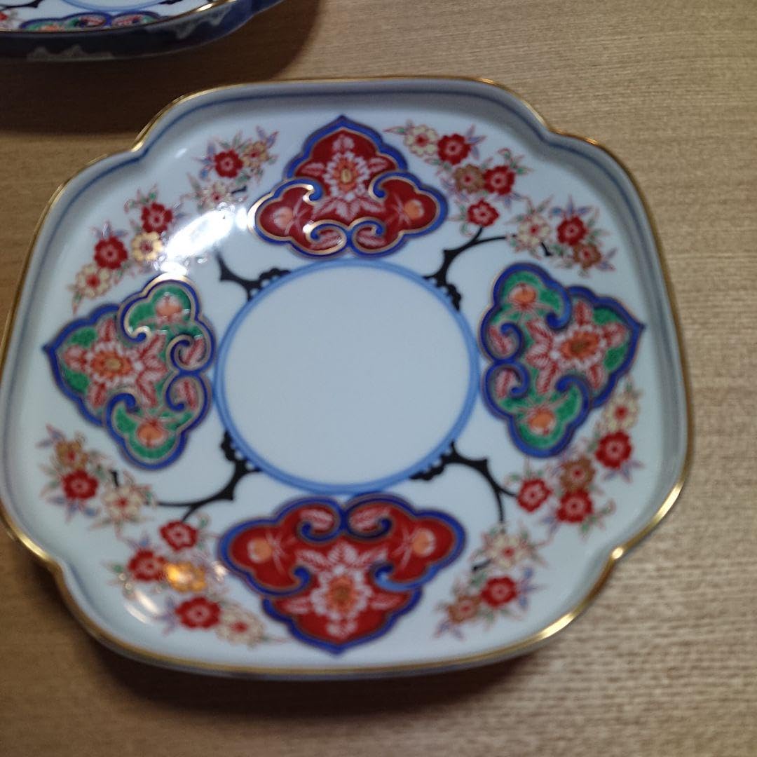 有田焼 其泉窯 四方木甲桜花文 大皿 1枚 銘々皿 5枚 金彩 盛皿 有田焼