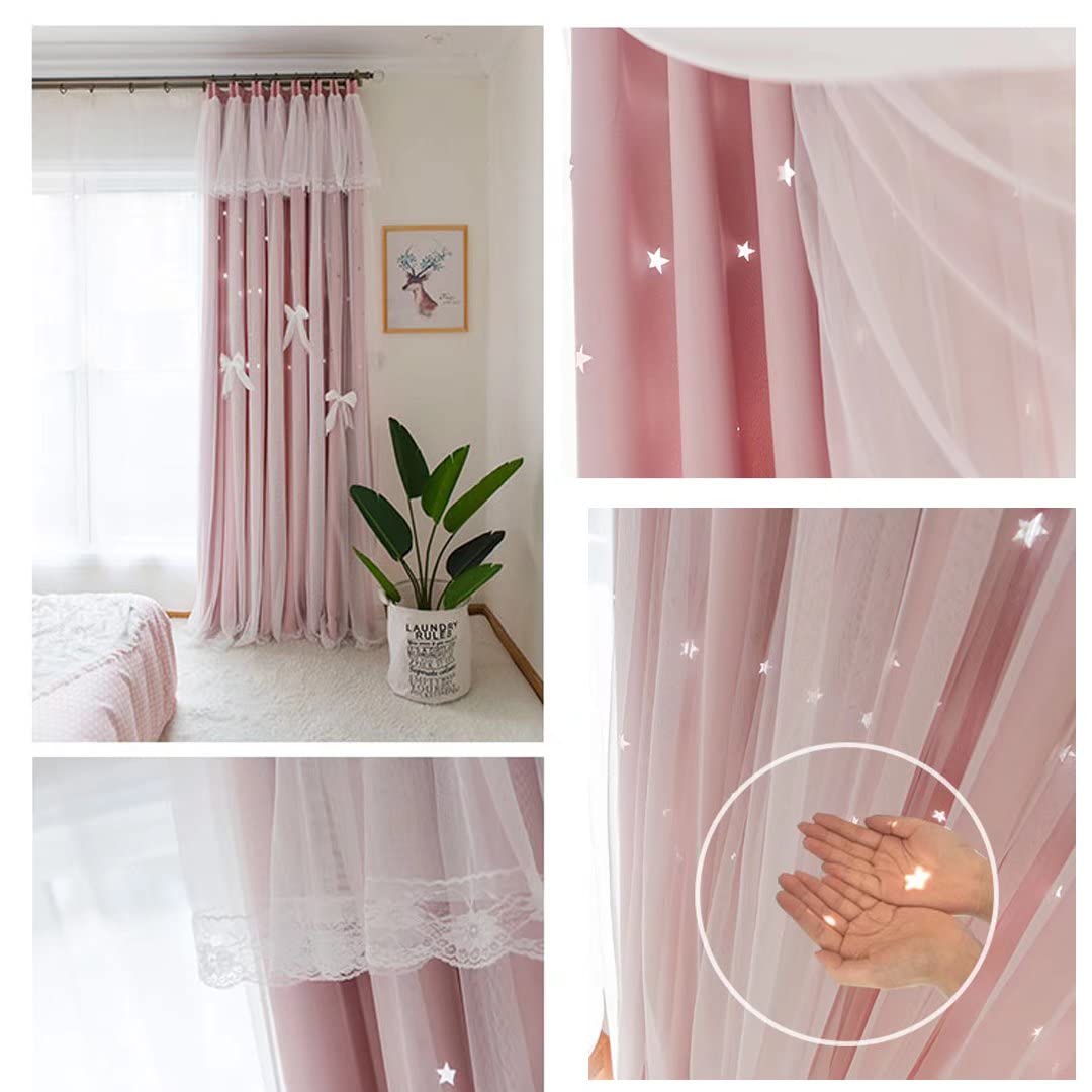 Amazon｜姫系 遮光カーテン 可愛い 星 カーテン 遮光 目隠し 遮像