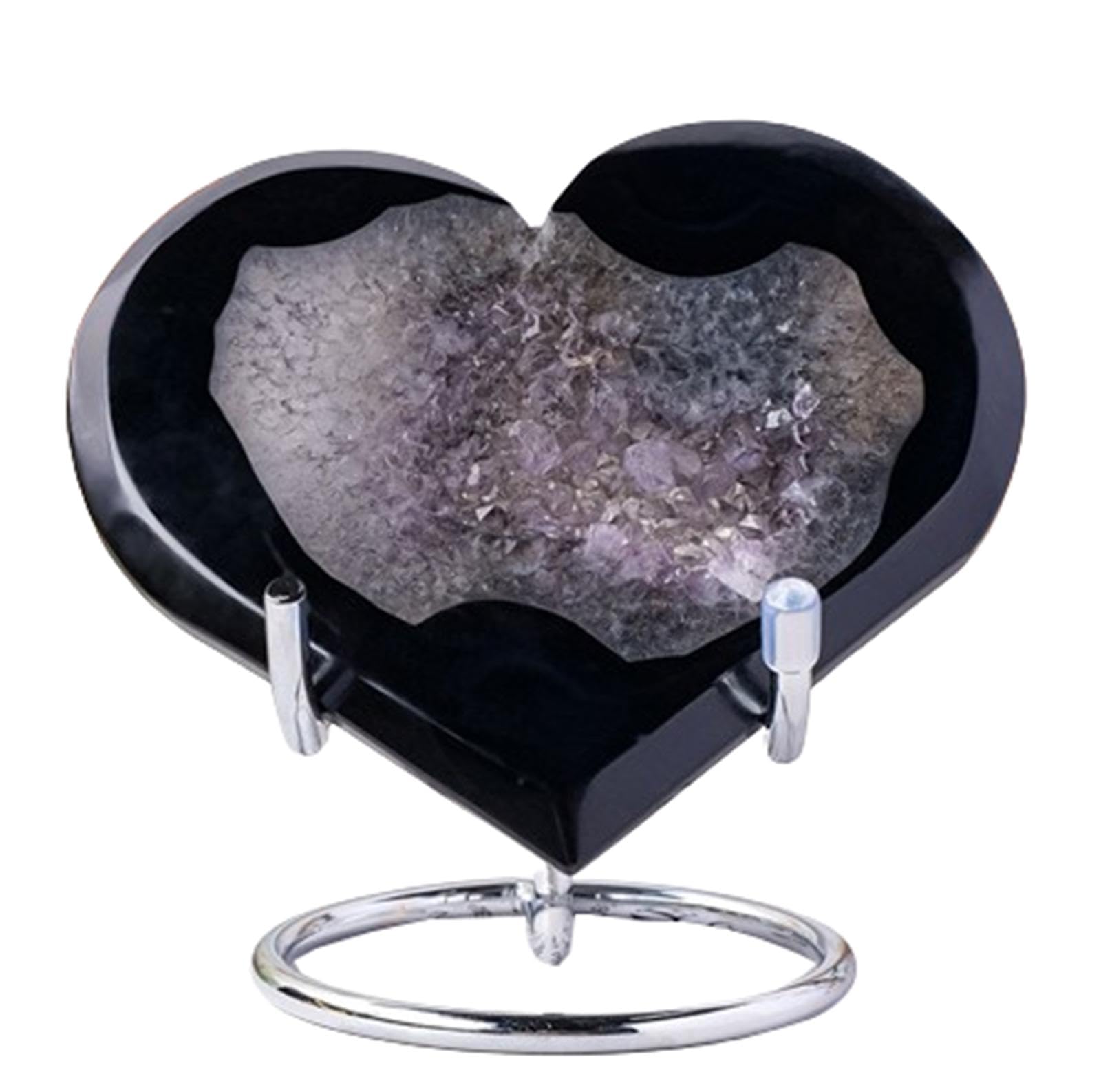 Amazon｜天然水晶黒瑪瑙ジオード ハート型グレーストライプ瑪瑙