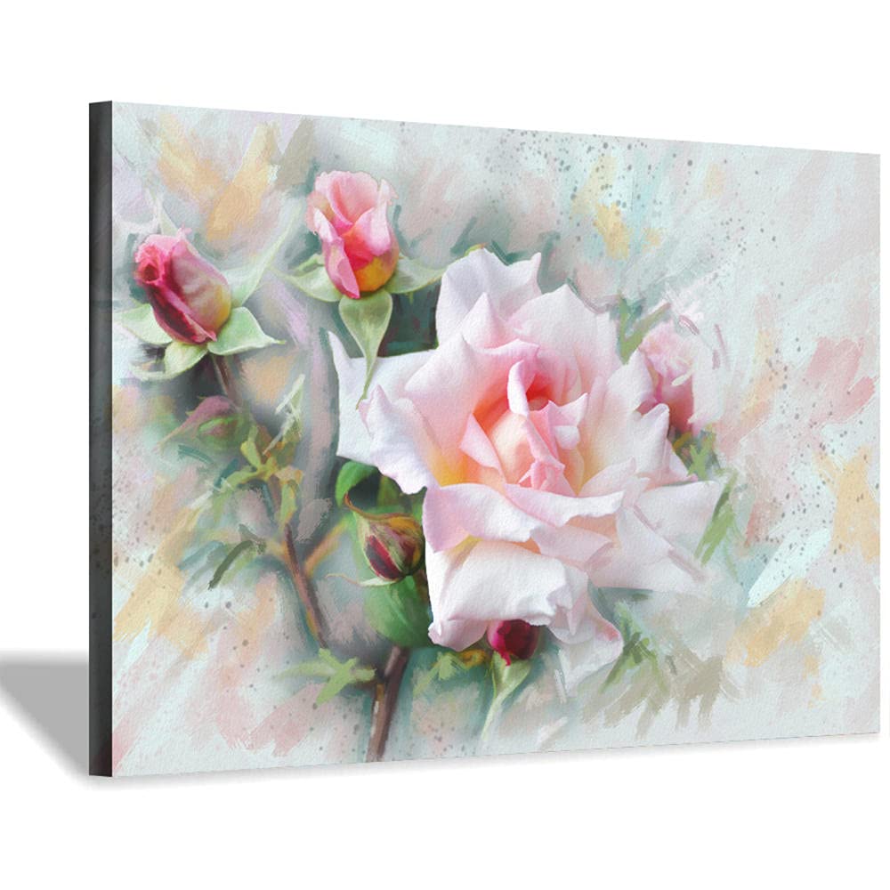 Amazon.co.jp: ピンクのバラの水彩画の花の壁のアートキャンバス絵画