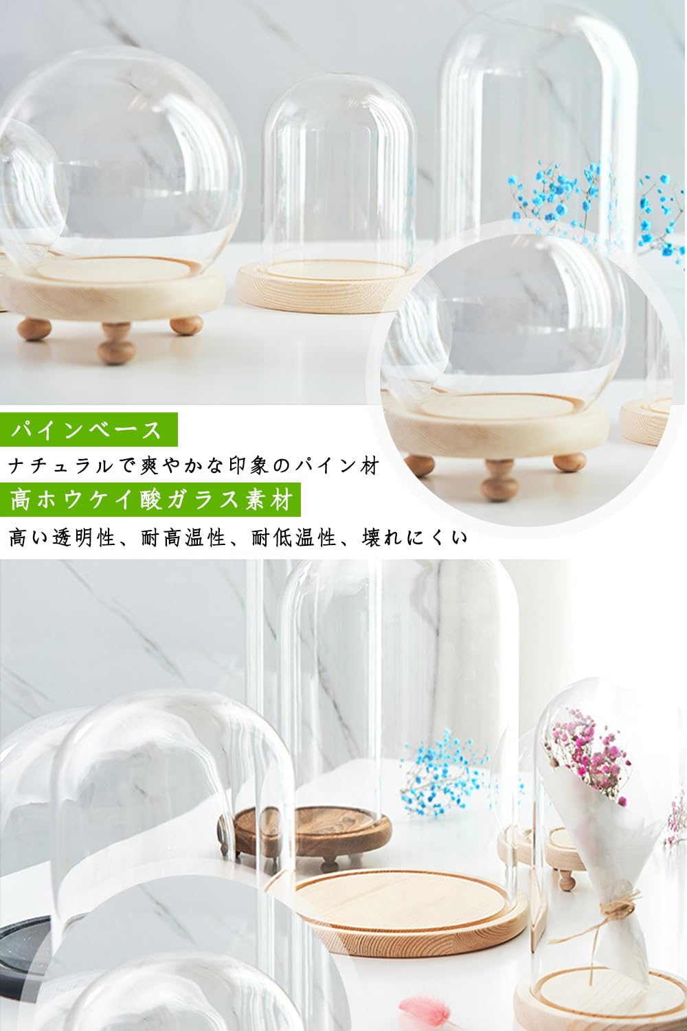 Amazon｜透明ガラスドーム 大 木製ベース ガラスカバー ガラスドーム