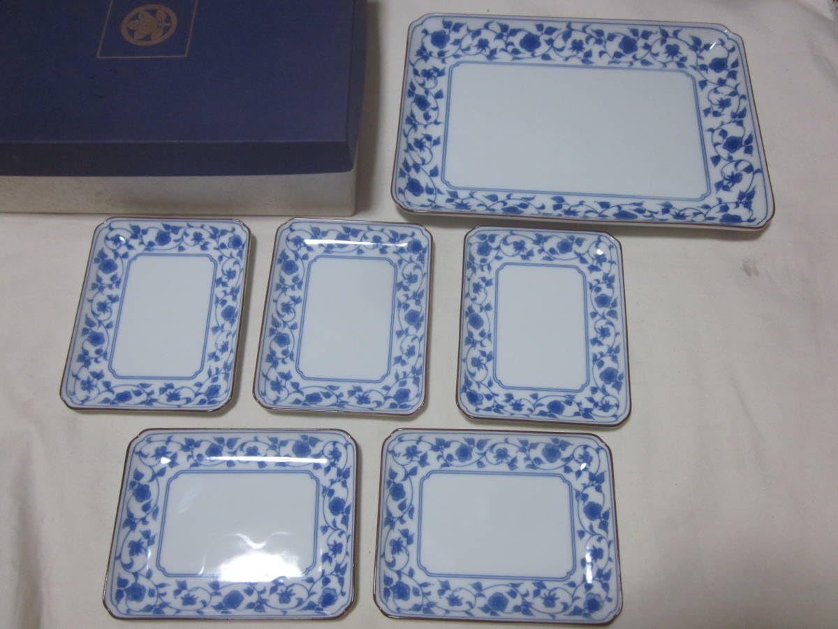 Amazon.co.jp: □橘吉□たち吉□ 染付草花□ 取り分け揃□長角皿