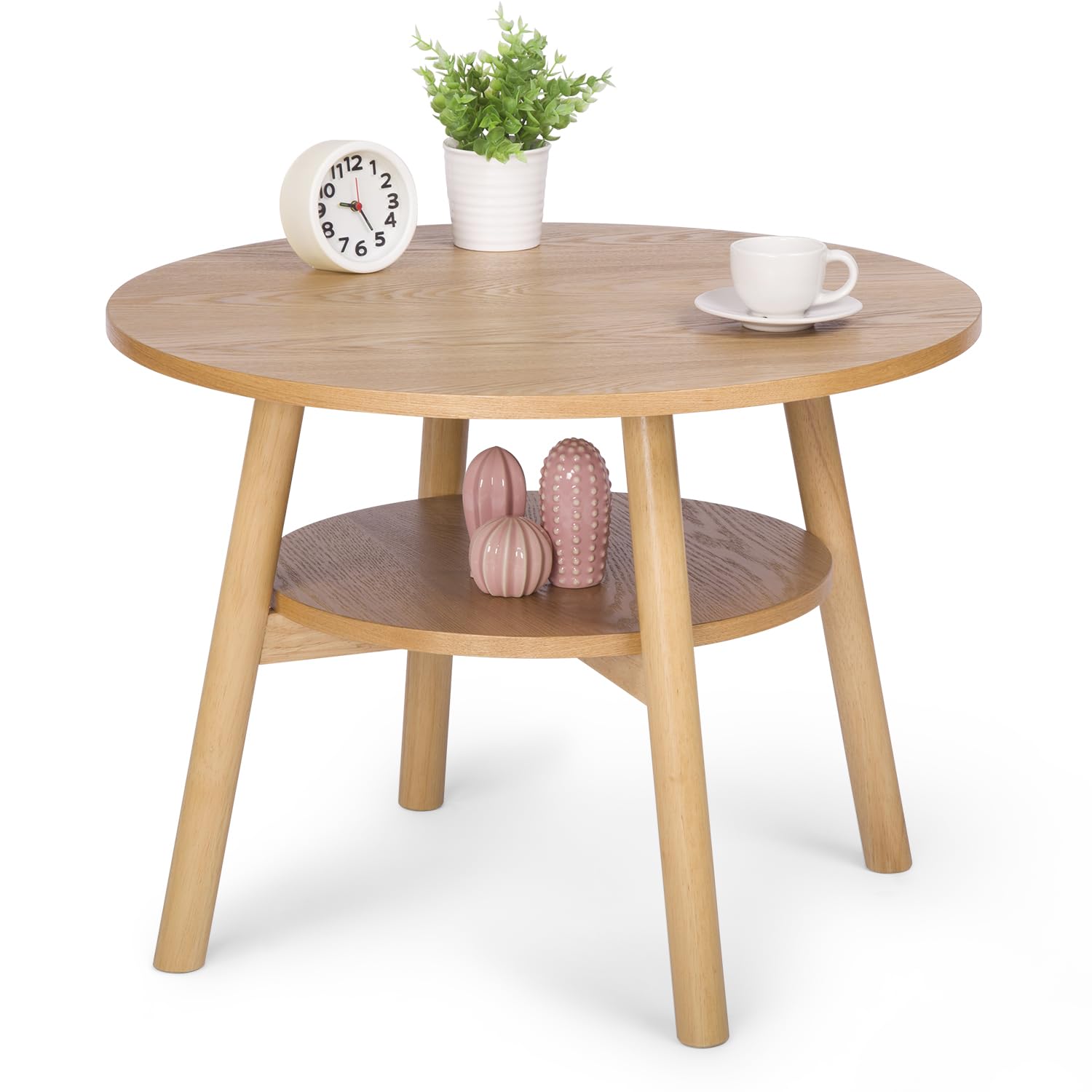 Amazon｜VaLaVie 丸型コーヒーテーブル サイドテーブル 多機能 棚付