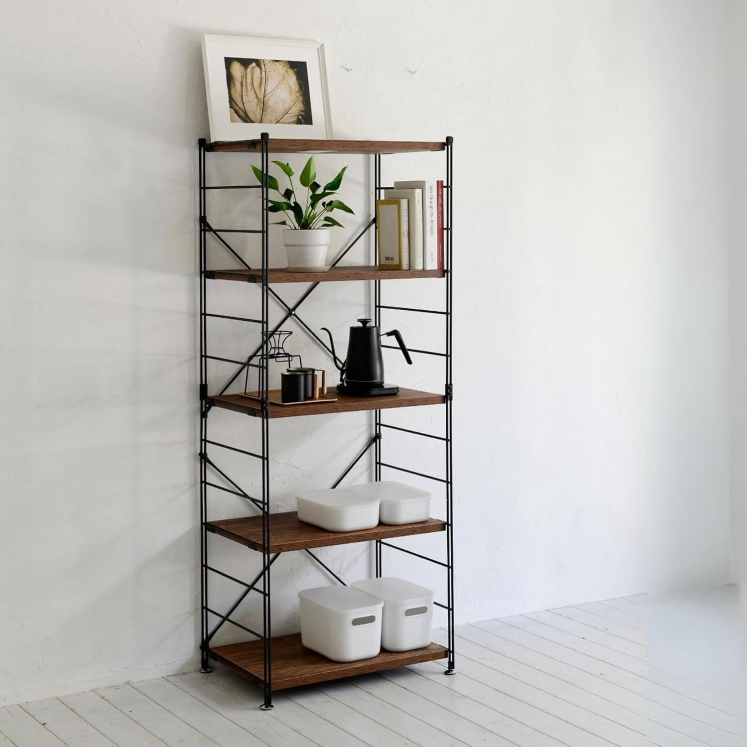 Amazon｜ラック 木製棚板 5段 幅65 奥行41.5 高さ161cm ウッドシェルフ