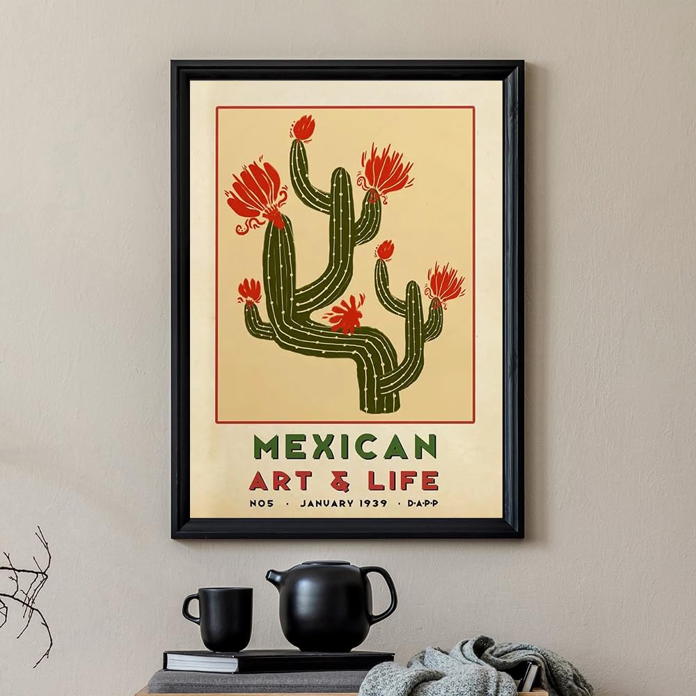 Amazon.co.jp: メキシコの芸術と生活ポスターサボテンの花のキャンバス